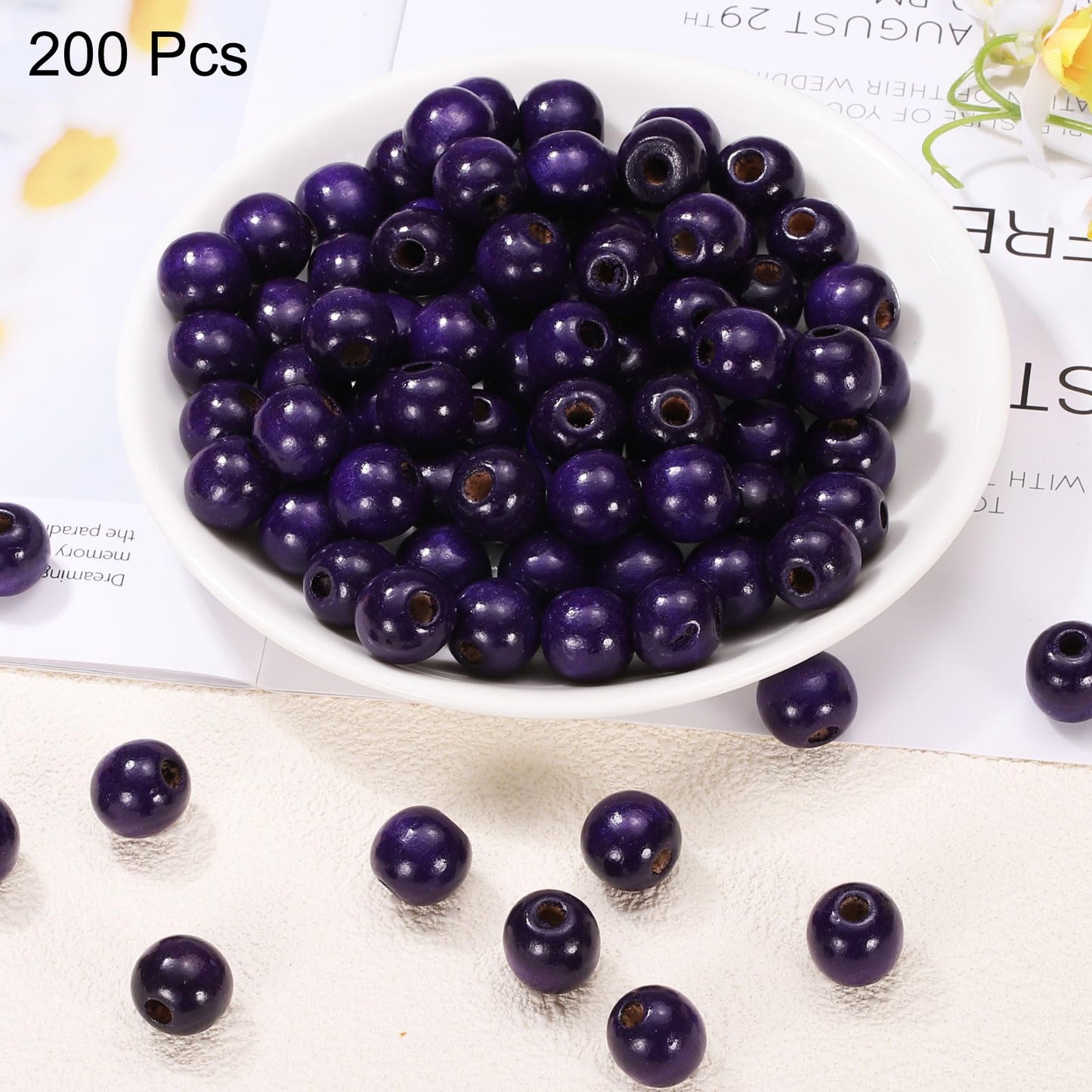 uxcell 200 Pcs Large Hole Wooden Beads, 15 x 16mm Unfinished Natural Round Wood Spacer Beads Hair Braid Barrel Bead for DIY Crafts Hair Macrame Jewelry Making, Purple