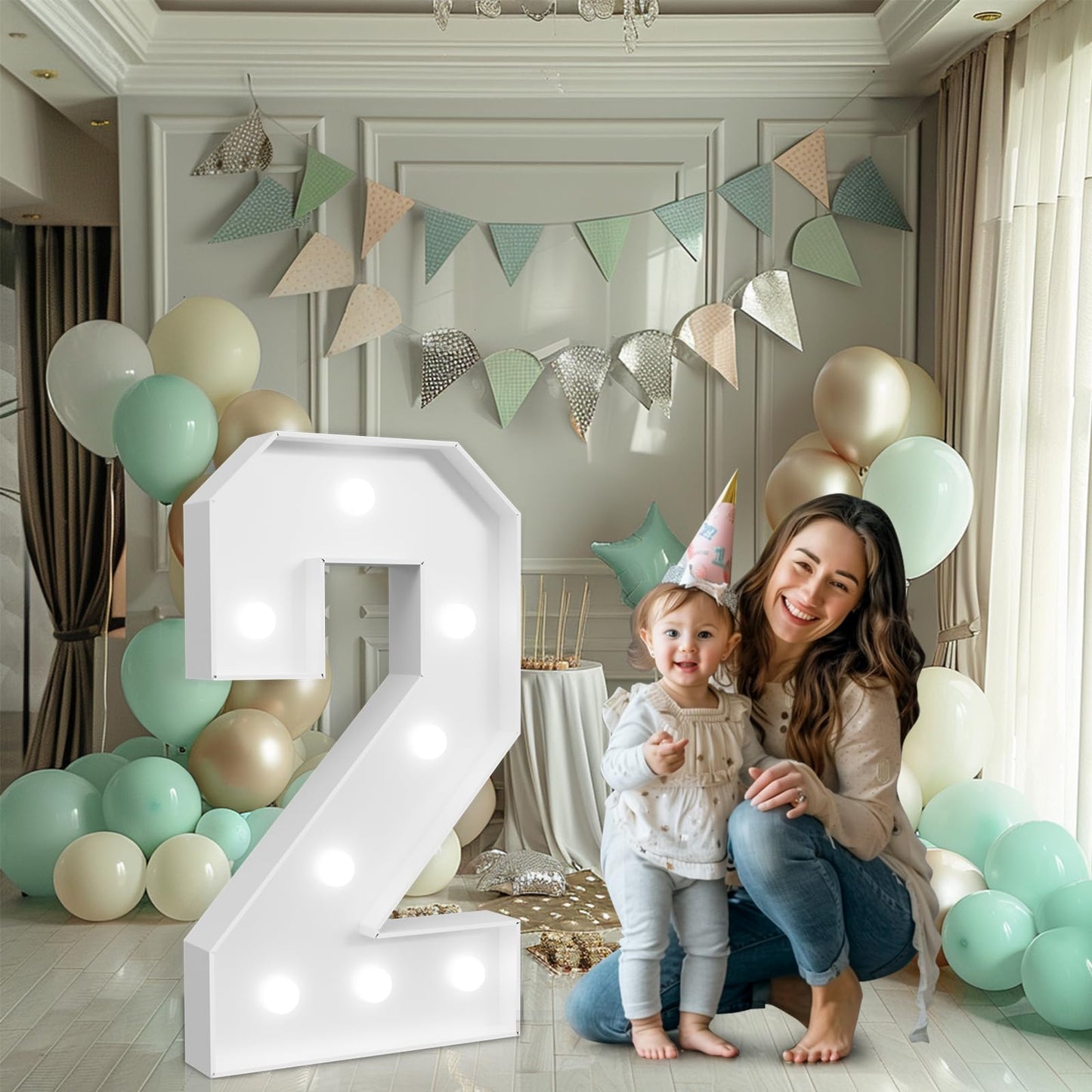 imprsv Light-up Numbers 2nd-Birthday Decorations: Large 3ft Marquee Number 2 21st 25th Birthday for Boy Girl Two Year Old Birthday Decor Party Backdrop Anniversary Big Foam Board Number 2
