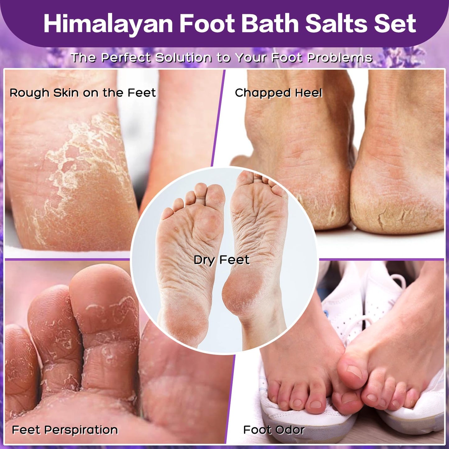 XIWEIOO 3 Pack Foot Soak Salts Kit Epsom Salt - Himalayan Pink Salt - Dead Sea Salt - Foot spa Care Best for Good Sleep Essential Oils Tea Tree Oi Lavender Rose for Women