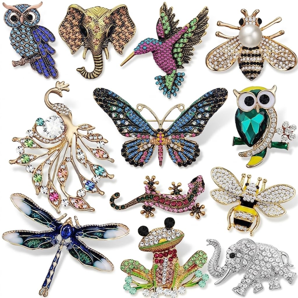 12 Pcs Brooches and Pins for Women Bulk Set Rhinestone Broches Pin Crystal Vintage Brooch Retro Pin Broches Para Ropa De Mujer Gifts for Women Girls