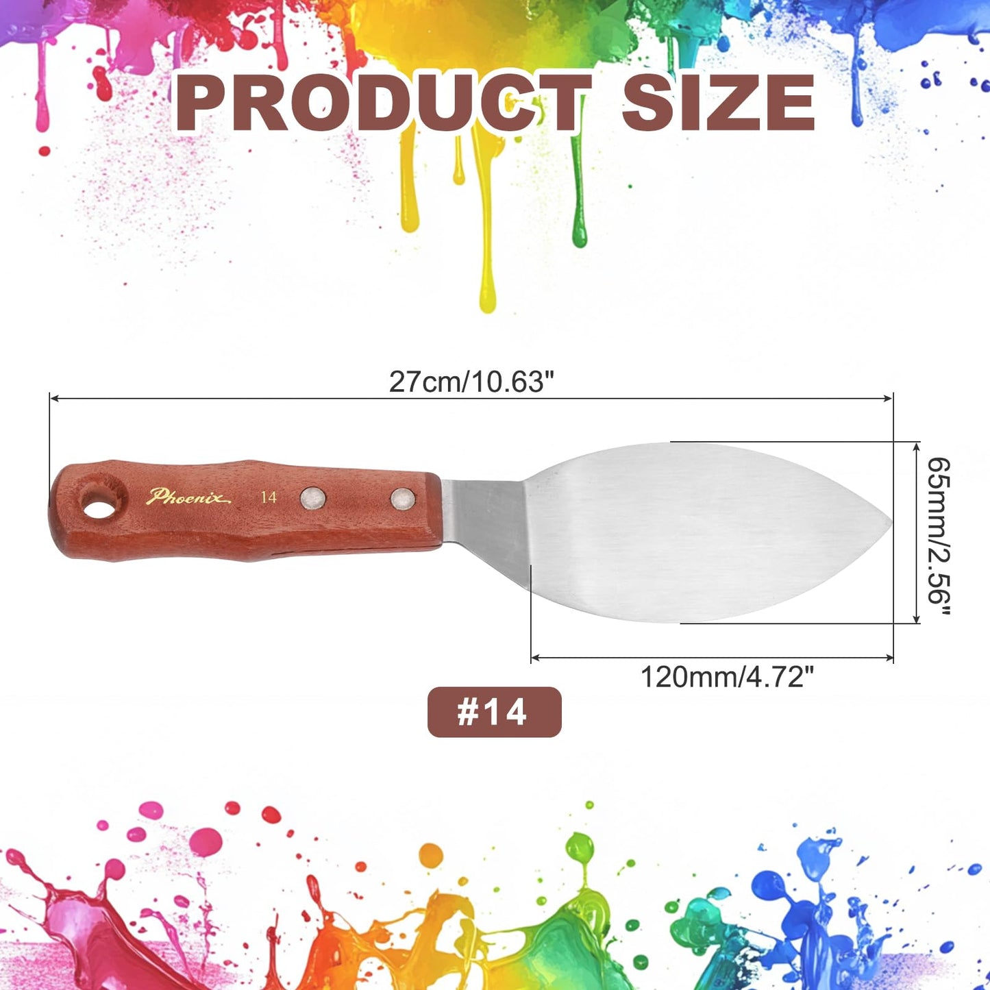 MECCANIXITY Pack of 1 Large Palette Knife No.14, 10.6" Long Palette Knives with Stainless Steel Flexible Spatula Pallet Knife and Wood Handle for Scraping, Mixing, Oil Acrylic Painting Canvas