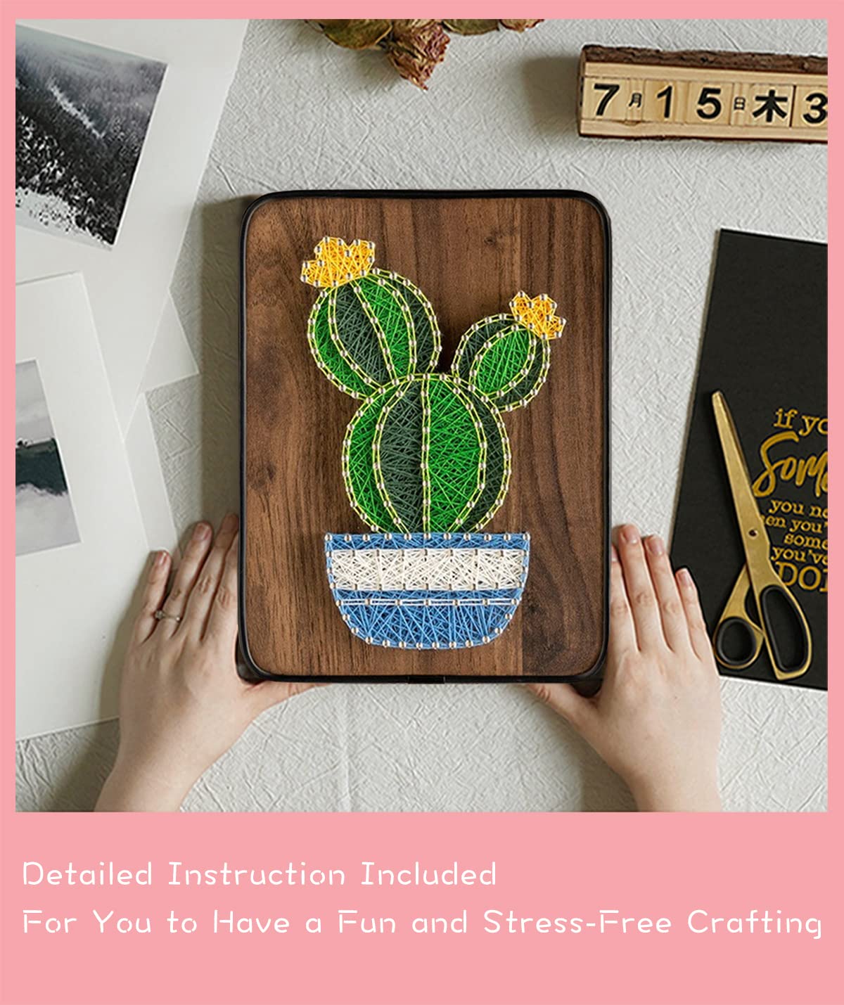 BAZIMA DIY String Art Kit for Beginner, DIY Cactus Potted Craft Kit,Unique Gift,Craft Kit for Holidays
