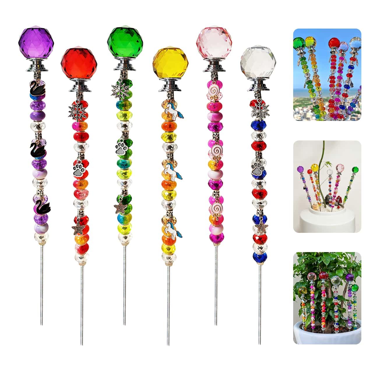 140Pcs DIY Fairy Wand Beaded Garden Stakes Kit Decorative Garden Stakes Beadable Items Fairy Garden Kit for Different Festivals Fairy Garden Accessories Outdoor(Section)