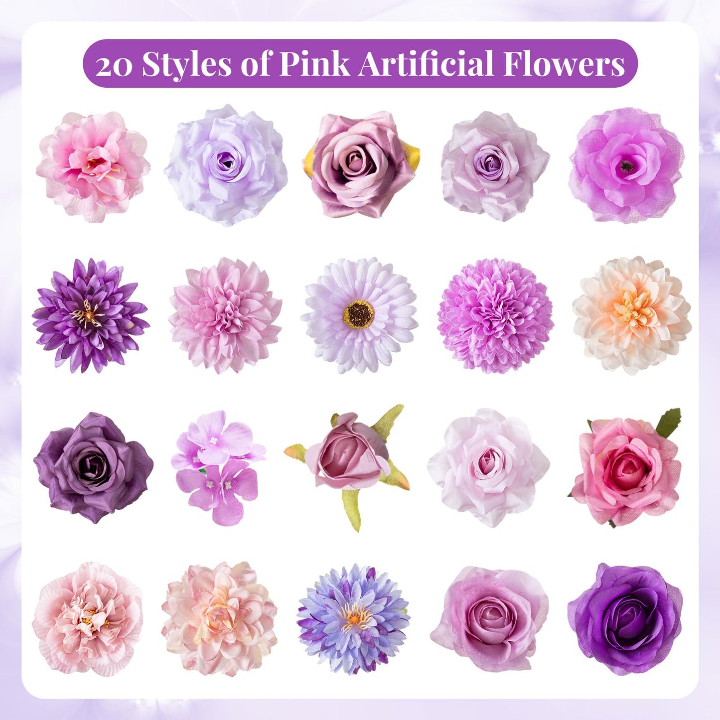 FunooFuno 20 Pcs Flower Pens - Artificial Floral Ballpoint Pen Set Black Ink Writing Pen for Teacher Back to School Party Supplies Wedding Mothers Day Christmas Party Favors & Home Decor(Purple)