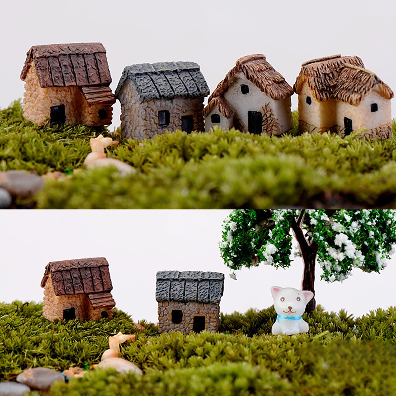 BESPORTBLE 4PCS Miniature Gardening Landscape Micro Houses Resin Village House Fairy Garden Kits Figurines for Bonsai DIY Outdoor Decorations Plant Pot