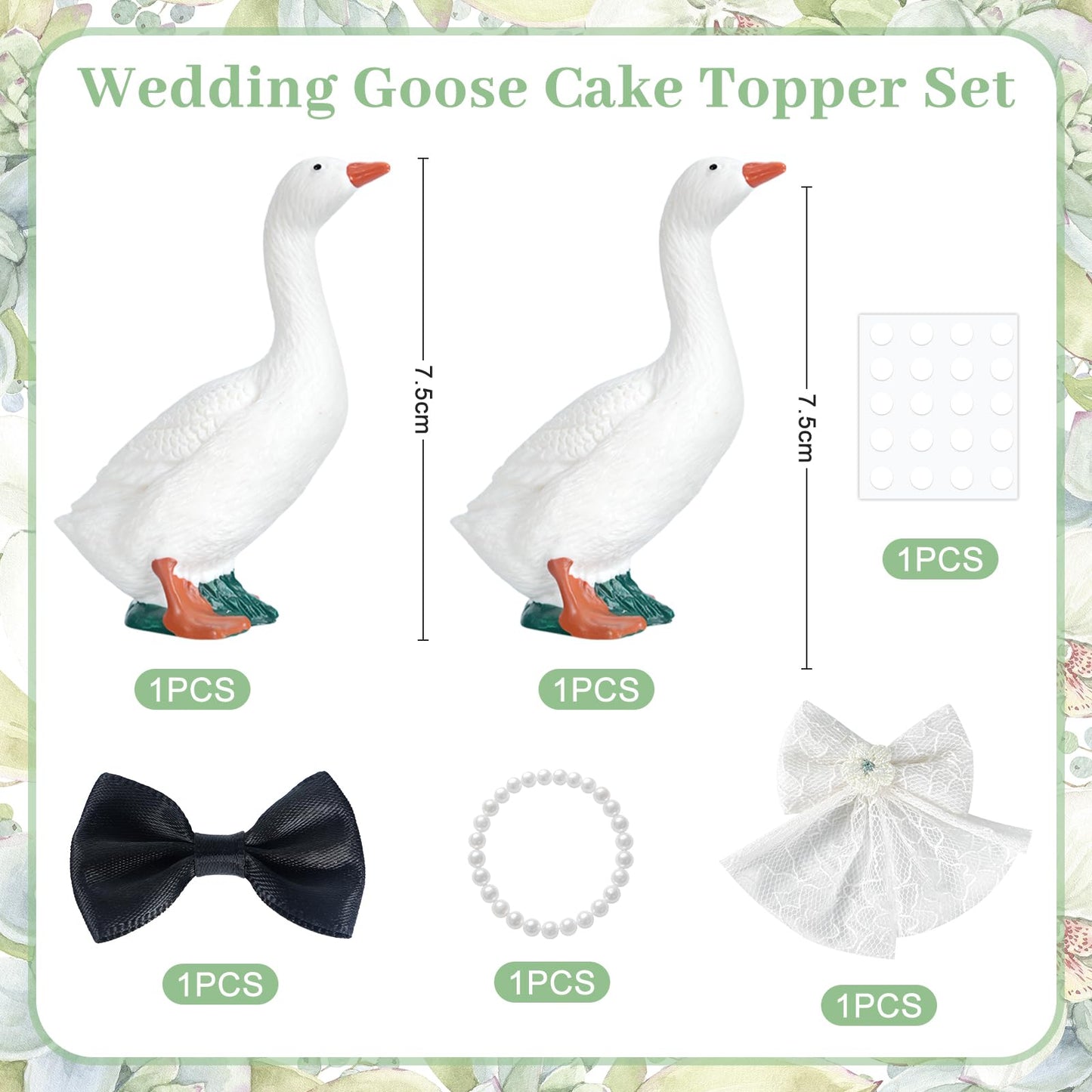 BruinBang Goose Couple Wedding Cake Topper, Handmade Resin Bride & Groom Figurines with Flower Accents for Wedding Bridal Shower Engagement Anniversary, Romantic & Funny Table Centerpiece (22 pcs)