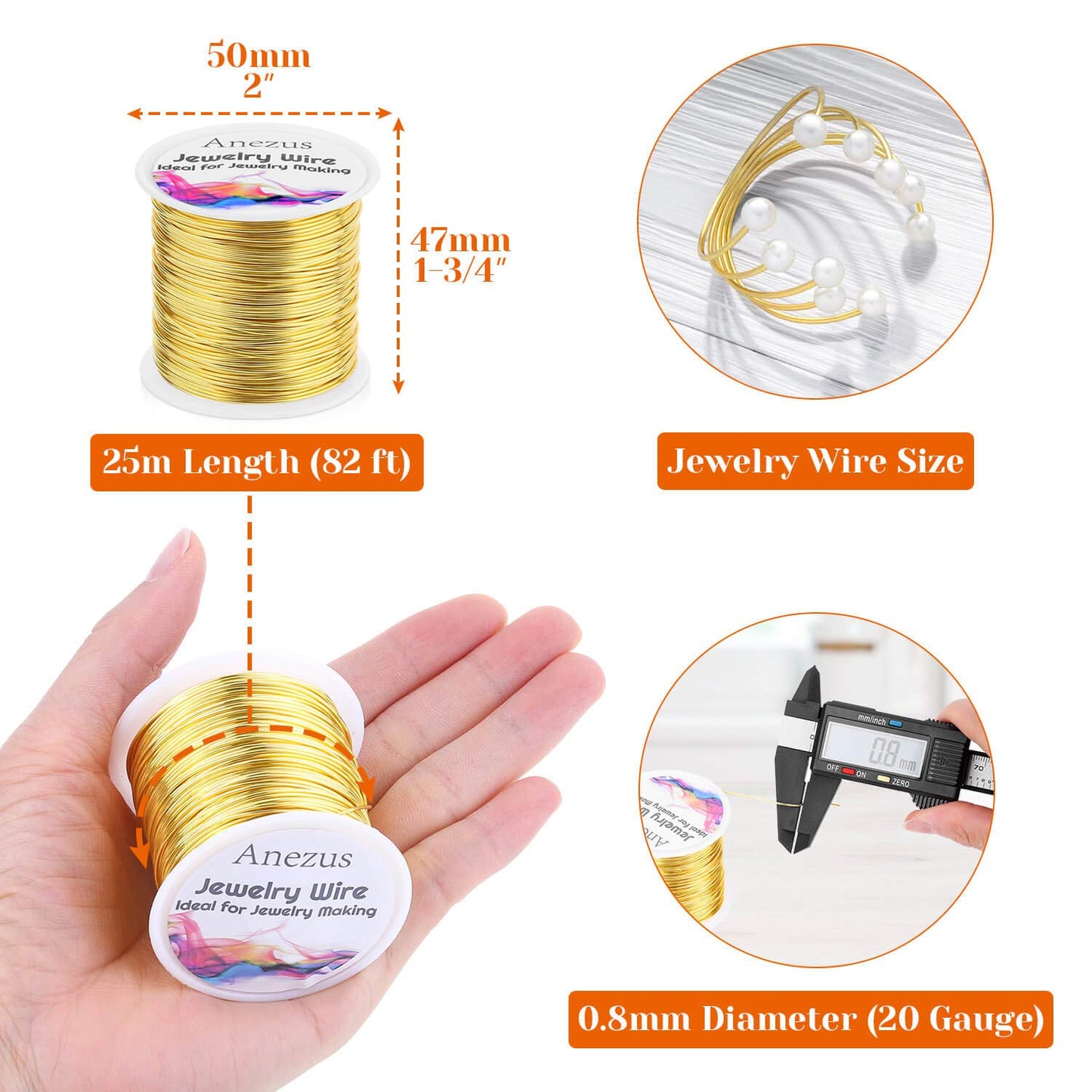 anezus 20 Gauge Jewelry Wire, 28 Yards Craft Wire Tarnish Resistant Copper Beading Wire for Jewelry Making Supplies and Crafting(Gold)