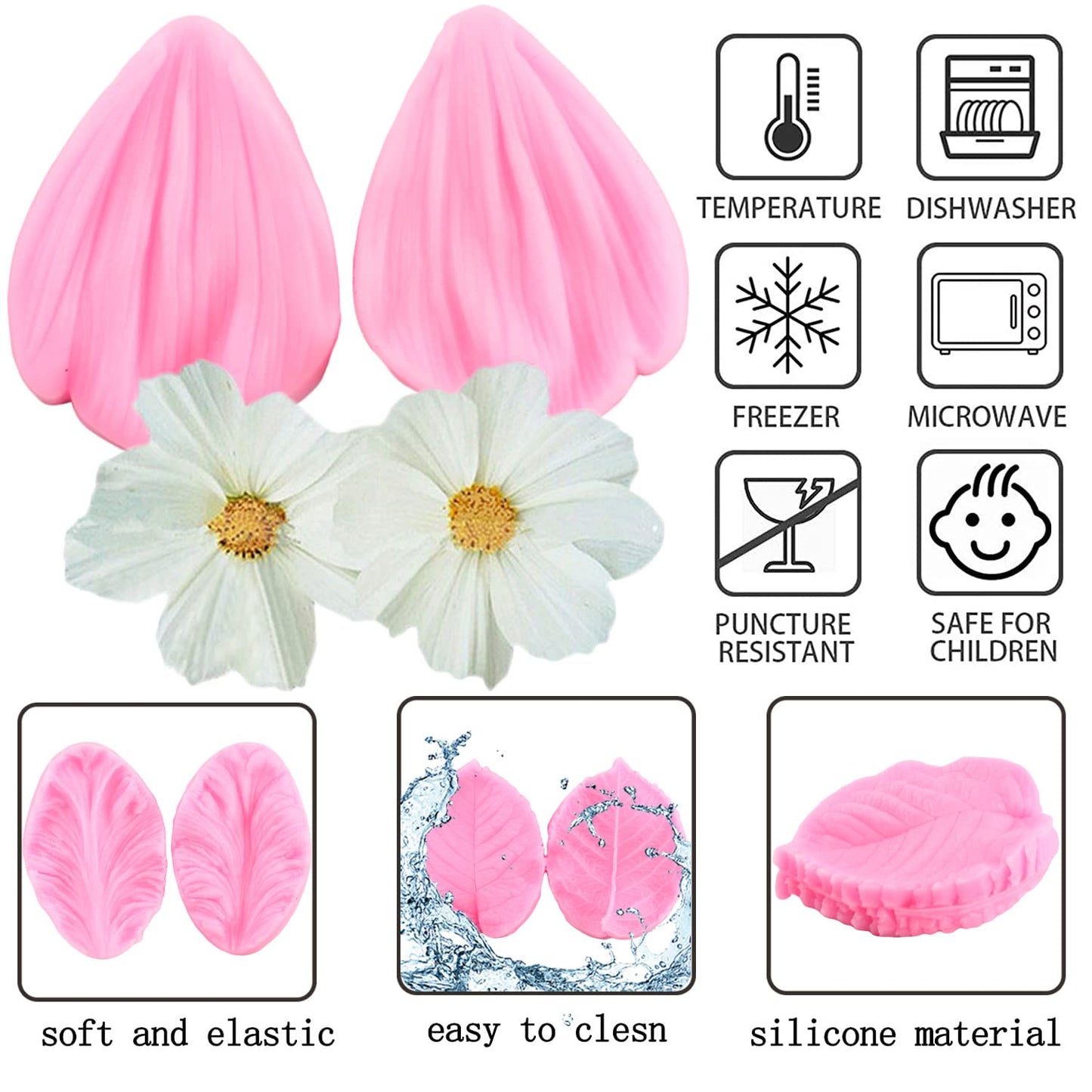 ZiXiang Gumpaste Flower Silicone Veining Mold Rose Veined Fondant Molds Gum Paste Peony Flower Mold Plumeria Daisy Orchid Molds For Sugar Craft Cake Decorating Candy Polymer Clay Set Of 6
