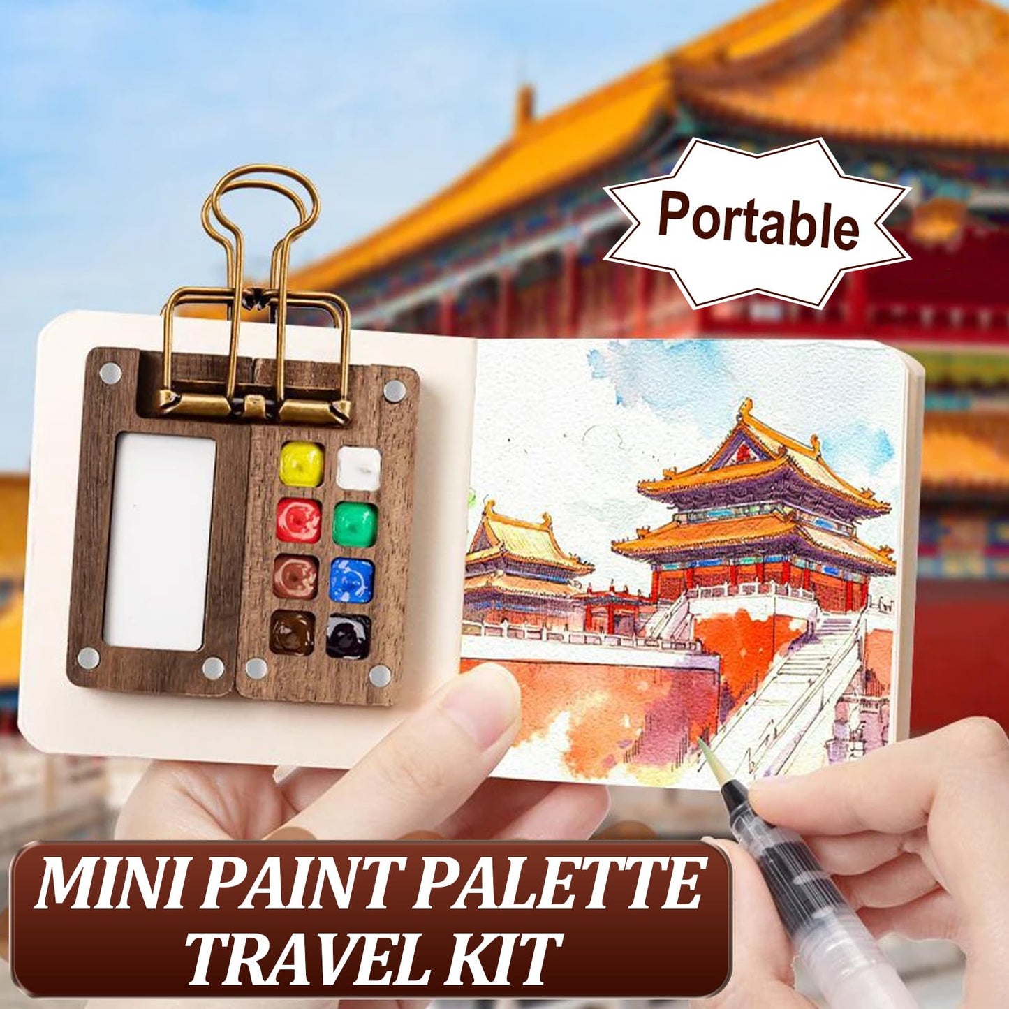 Mini Paint Palette Travel Kit, Mini Watercolor Paint Set, Travel Watercolor Palette Set, 12 Color Pocket Artist Watercolour Travel Sets for Painters Artists (8 Grids)