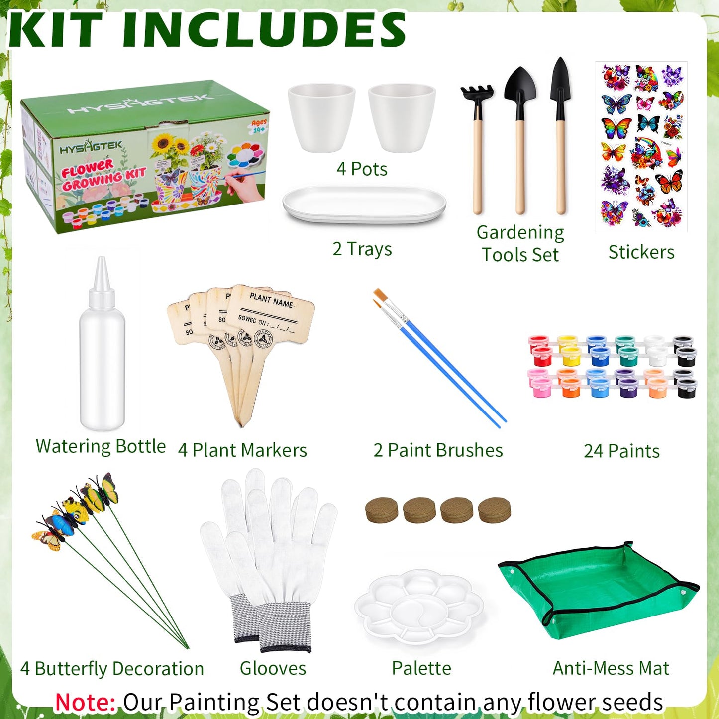 Hysagtek Paint & Plant Flower Growing Kit - Fun Gardening Set with 4 Pots, Art Craft Grow Garden Planting Set Birthday Easter Gift for Girls & Boys