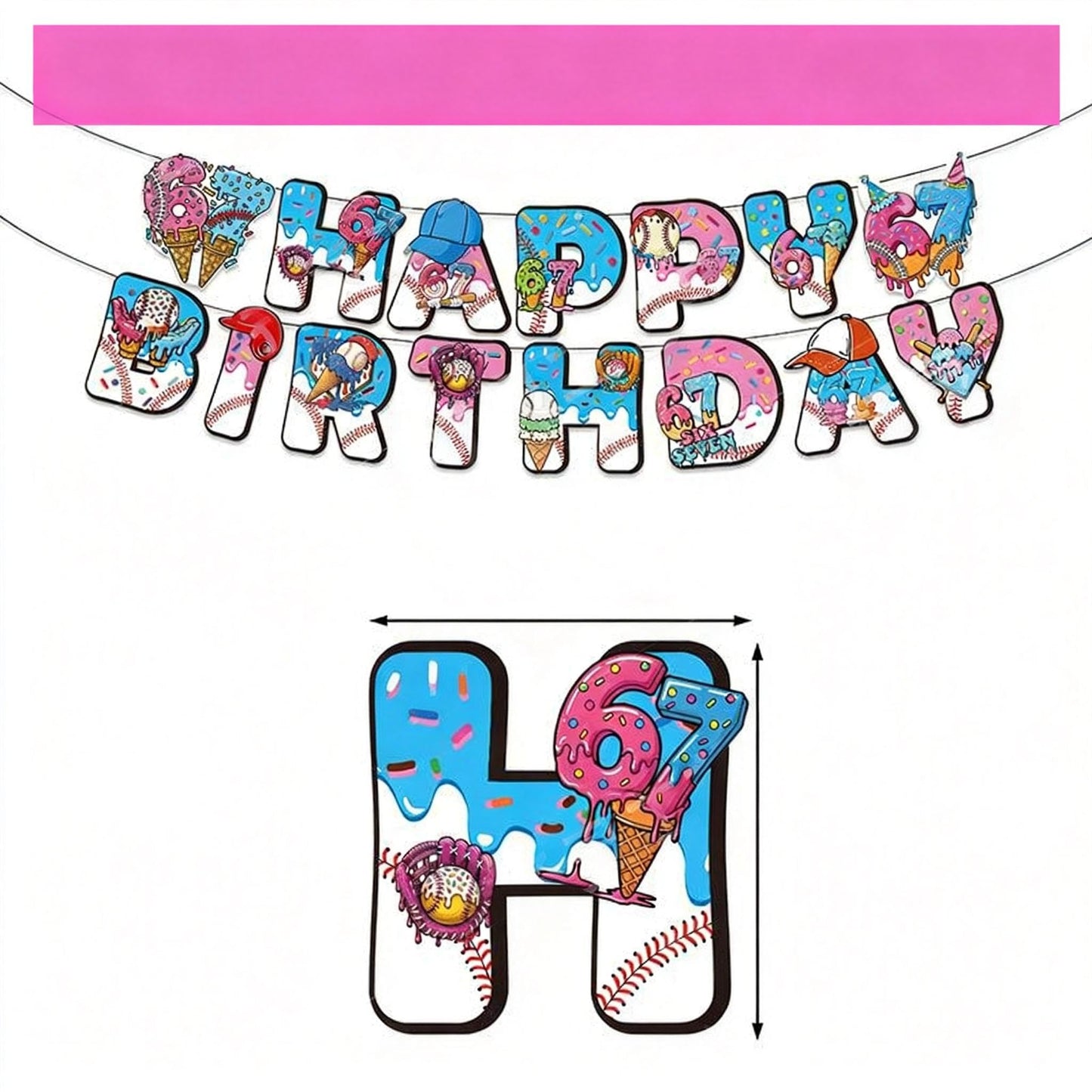 Toplepor 67 Ornament Birthday Decorations, 67 Meme Themed 6 7 Ornament Birthday Party Favors Set Includes Banner, Large Cake Topper, 24 x Cupcake Toppers, 18 x Ballons 6 7 Birthday Decorations