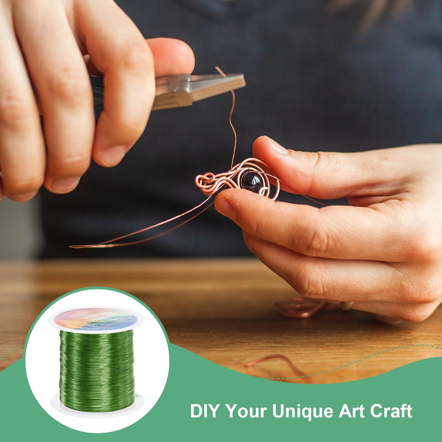 M METERXITY 2-Rolls 0.3mm Jewelry Wire, 28 Gauge 328FT Craft Wire Copper Beading Wire for Jewelry Making/Planting/Weaving/DIY Crafting, Soft Metal Wires [100M, Green]