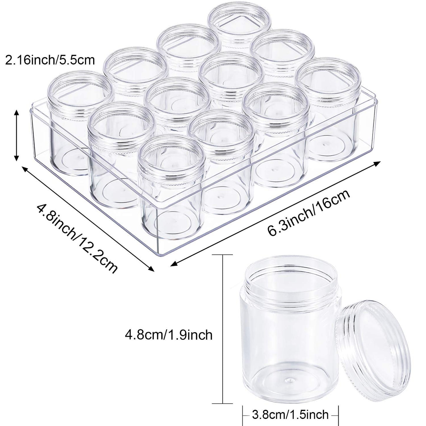 Blulu Clear Bead Organizer Small Bead Storage Containers Set 12 Pieces Plastic Storage Cases Cylindrical Clear Craft Supply Case for Earrings, Rings, Necklace, Threads, Beads(1.9 x 1.5 x 1.5 Inches)