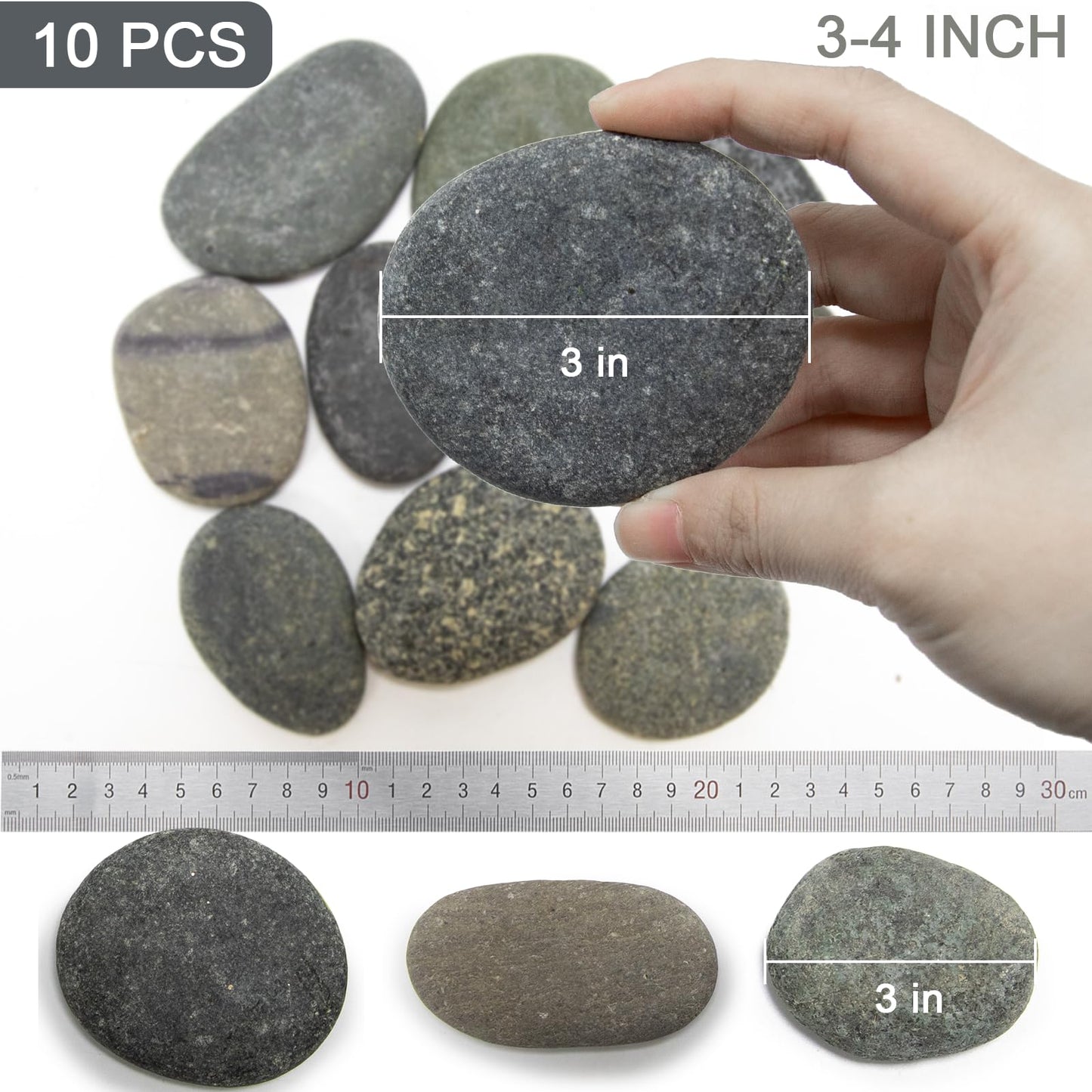 Markdang Rocks for Painting 10 Pcs 2.7-4” Large River Rock for Paint Natural Flat & Smooth Stones for Painting for Kids & Adult Craft Gift