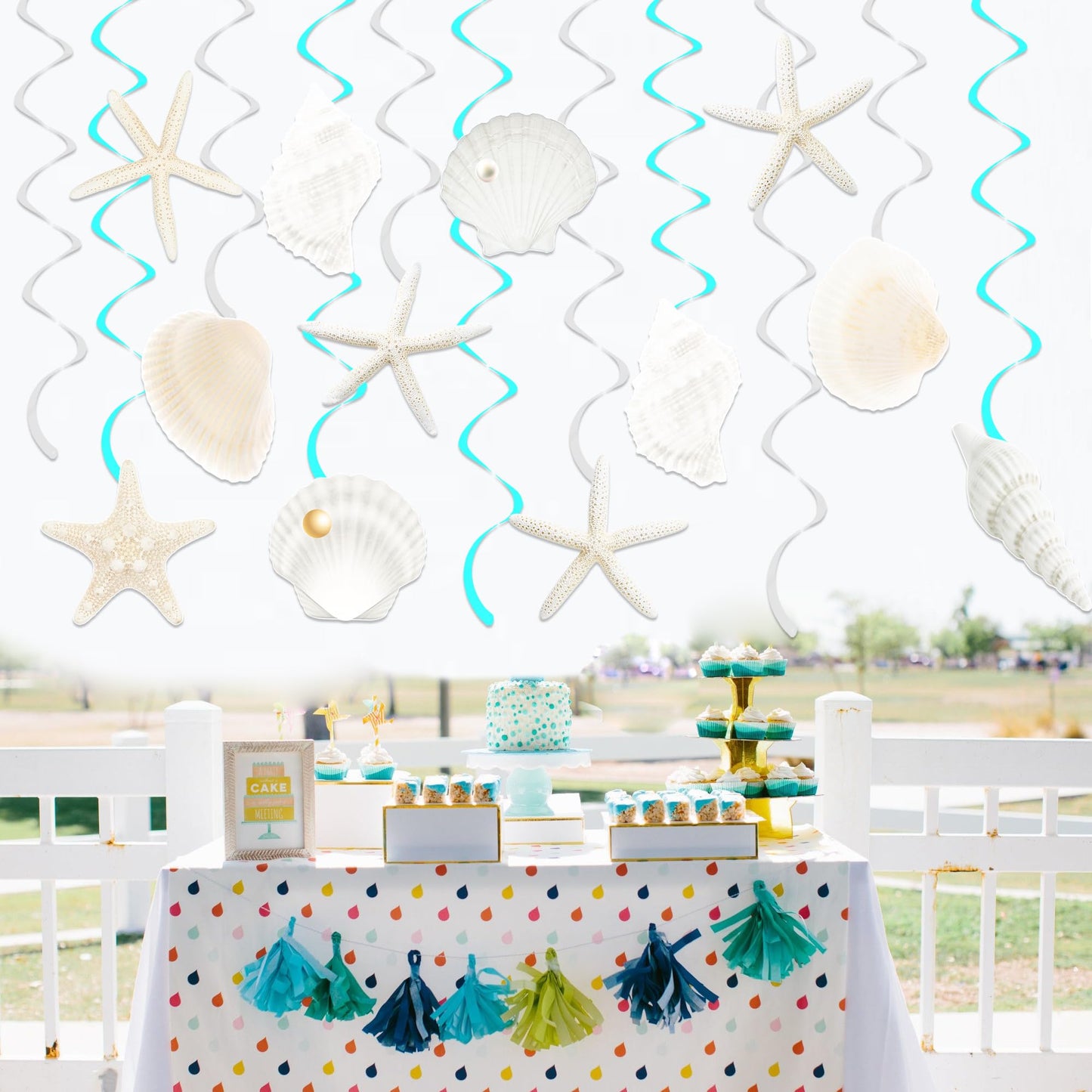 Seashell Hanging Swirls 21Pcs Coastal Beach Birthday Party Decoration Starfish Seashell Ceiling Swirls Decor Ocean Seashell Conch Cutout Hanging Streamers for Nautical Wedding Party Supplies