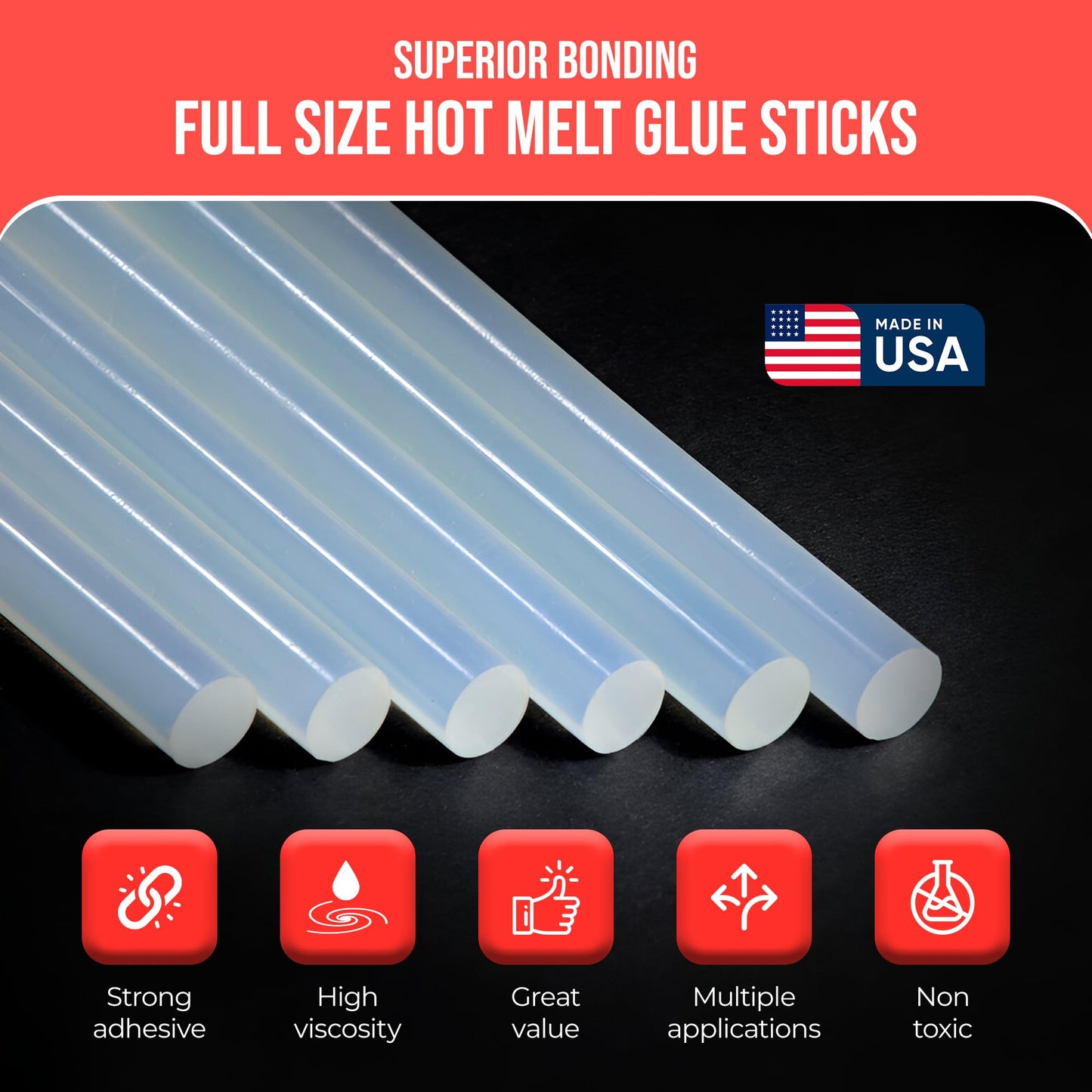 GlueSticksDirect Economy® Full Size Hot Melt Glue Sticks for Glue Gun - Bulk 10in Clear - Great for Art, Craft & Repairs - 7/16" X 10" (Approx 450 Sticks, 25lbs Pack) - Made in USA