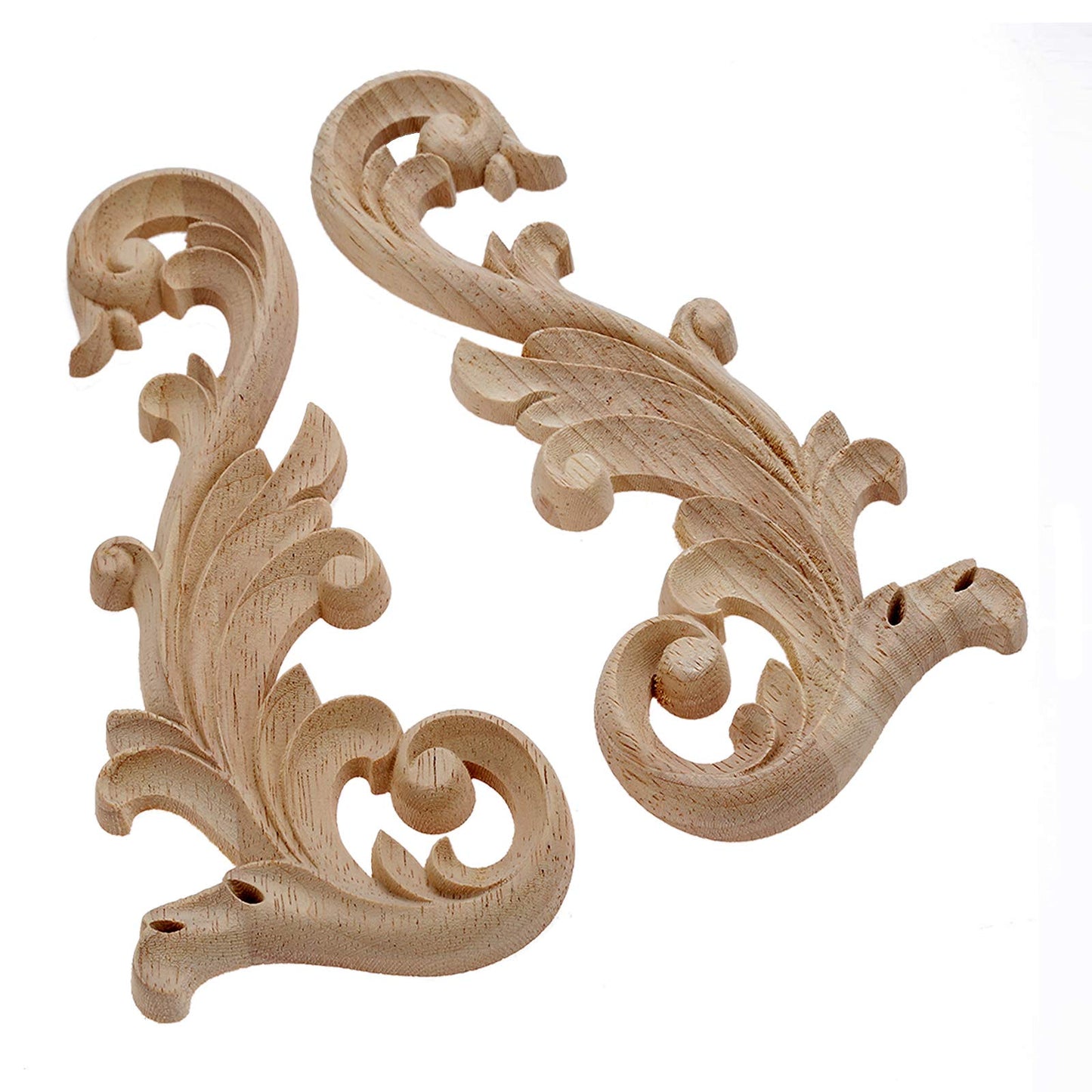 MUXSAM 2-Pair Clear Carved Wood Appliques Onlay, 20x9cm/7.87x3.54inch, Door Decorative Excellent Funiture Decal Sticker for Cabinet Drawer Window Dresser