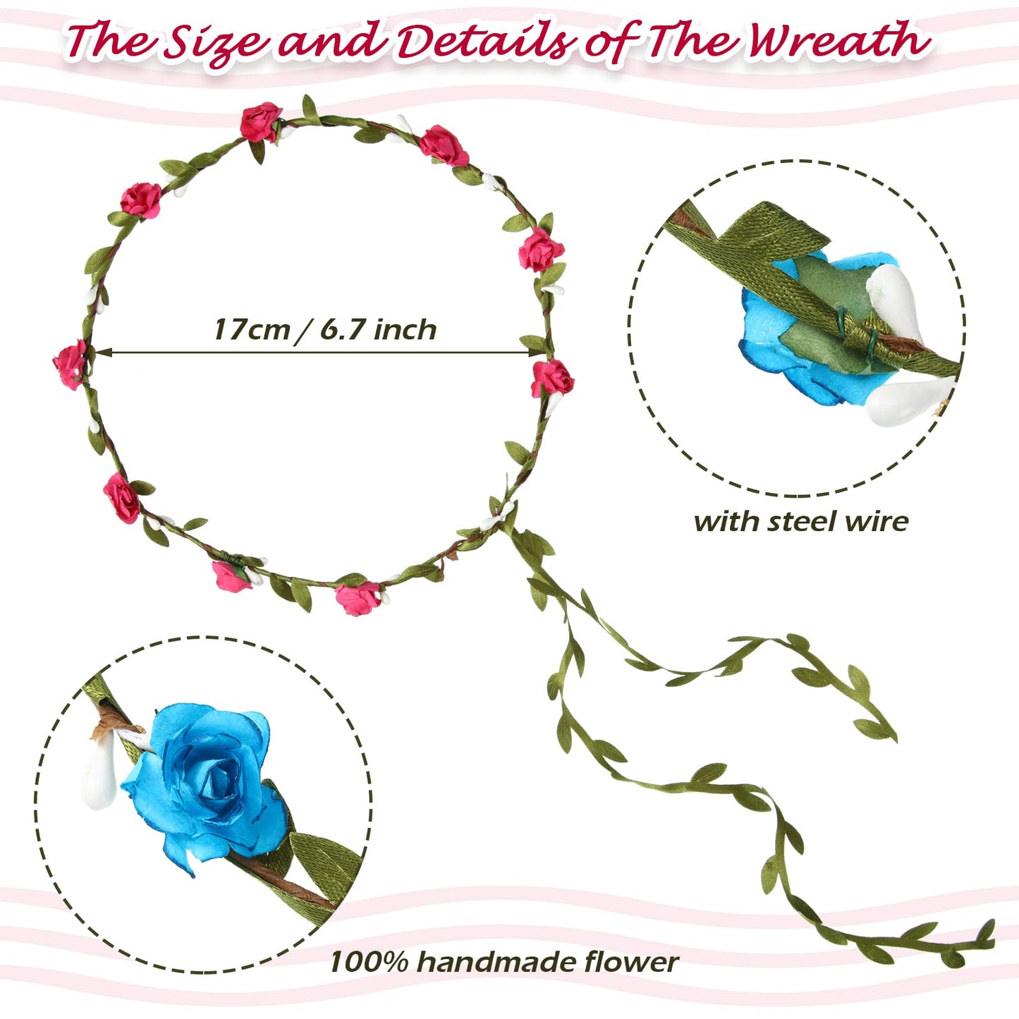 WILLBOND 28 Pcs Flower Crown Headbands, Adjustable Floral Garland Crowns for Adults, Fairy Party, Birthday & Festival Party Favors