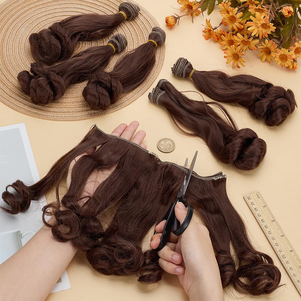 CRAFTYMELODY 6 Pcs Doll Wig 200mm Doll Curly Wigs Long Hair Extension Brown Color for Doll Making Kit Arts Supplies DIY Handmade Crafts