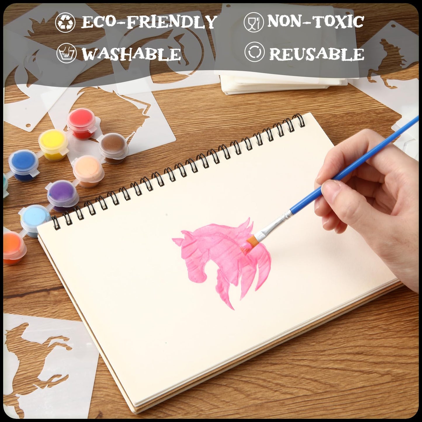 Marspark 66 Pcs Small Stencils for Crafts Reusable 3 Inch Stencils for Painting on Wood DIY Craft Paint Template for Wall Home Decor Card Rock Canvas Drawing Holiday (Horse)