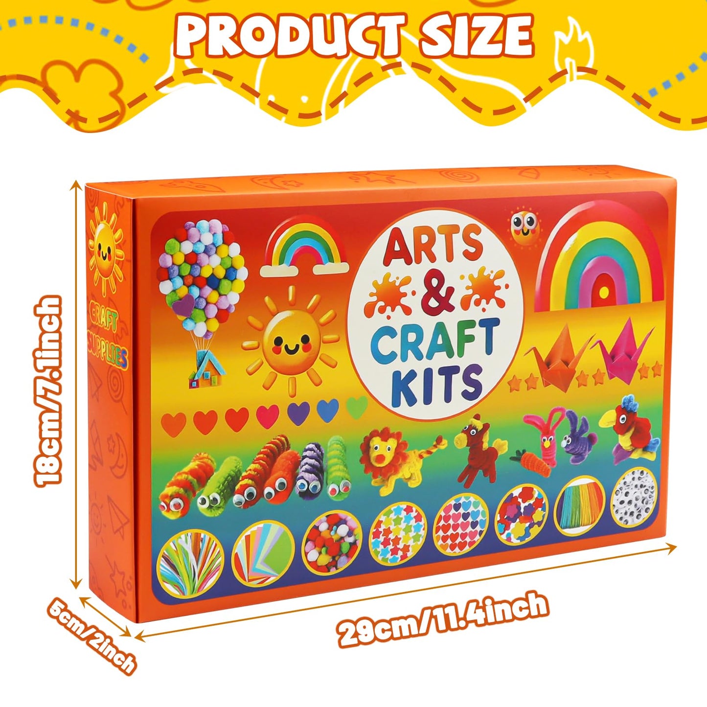 DOITEM Pipe Cleaners Craft Supplies, 1800Pcs Arts and Crafts Supplies DIY School Craft Project Including Pipe Cleaner Pom Poms Craft Kits for Kids Over 8 Years Old