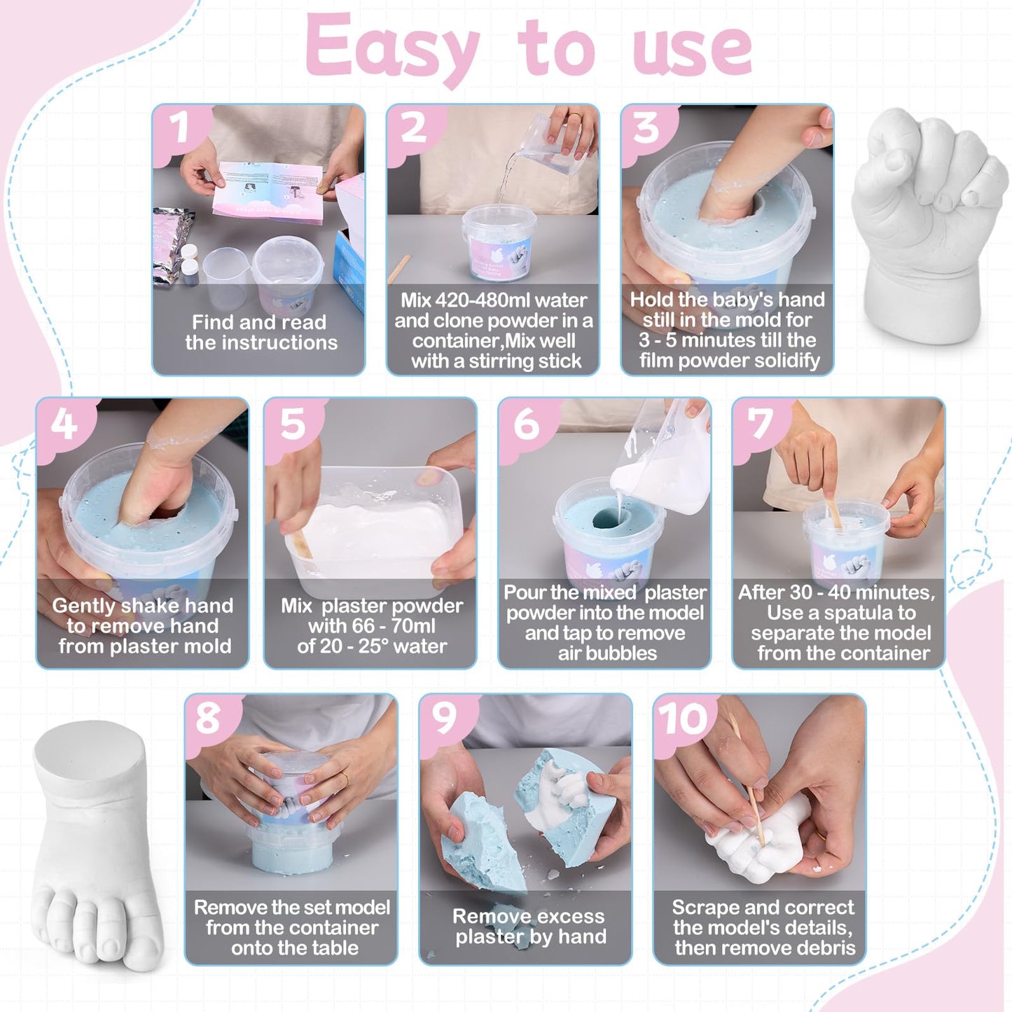 Nabance Baby Casting Kit Hand and Feet, Baby Hand Casting Kit for Babies 0-9 Months Hand & Foot Molding, DIY Hand and Footprint Keepsake, Perfect for First Birthday, New Mom Baby Christmas Gift