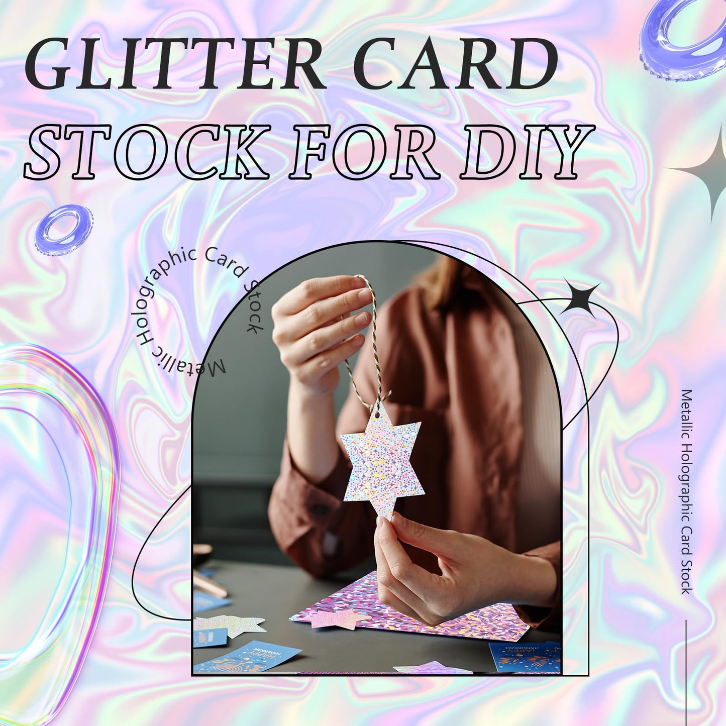 Kosiz 100 Sheets Metallic Holographic Card Stock Shiny Glitter Cardstock Iridescent Mirror Paper 8.5 x 11'' 250 GSM Thick Mixed Color Foil Paper for Scrapbook Letter Poster Craft(Colorful)