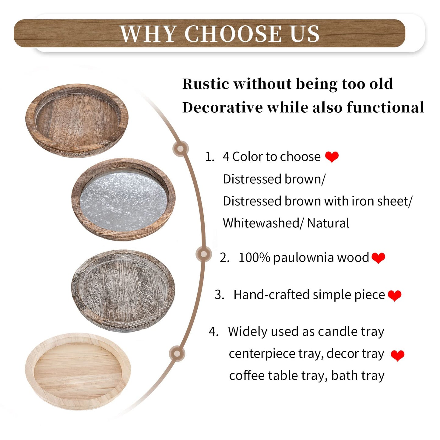 Hanobe Round Wood Decorative Tray: Unfinished Wooden Craft Trays DIY Ottoman Serving Tray Centerpiece Candle Holder Trays for Kitchen Countertop Crafts Art Home Decor Montessori Activity