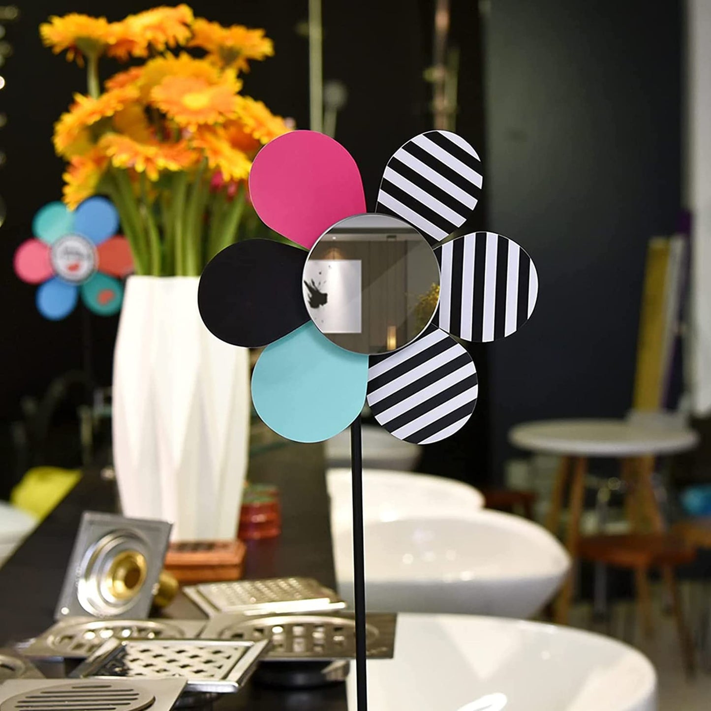 Jetec 25 Pcs Mini Acrylic Round Mirror Tiles, Self Adhesive Non Glass Round Mirror Stickers, Classic Style, for DIY Crafts, Centerpieces, Home Wall Decor, Jewelry Making(5 Inch in Diameter)