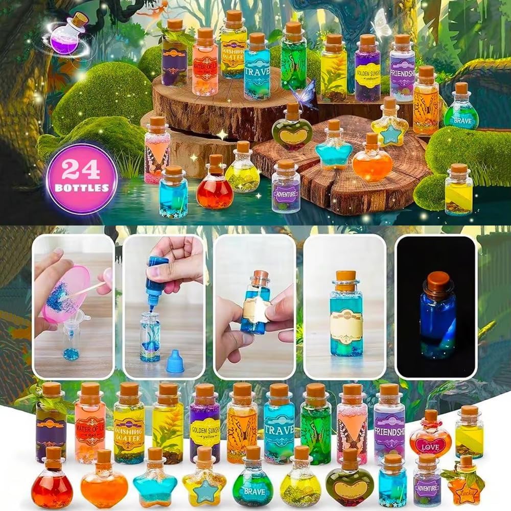 Zydane Fairy Potion Making Kit for Kids - Birthday Gifts for Girls Ages 6 7 8 9 10 Ideas for Girls 8-10 - Arts and Crafts Toys for Kids 6-8 - 24 Bottle Magical Workshop Craft Set