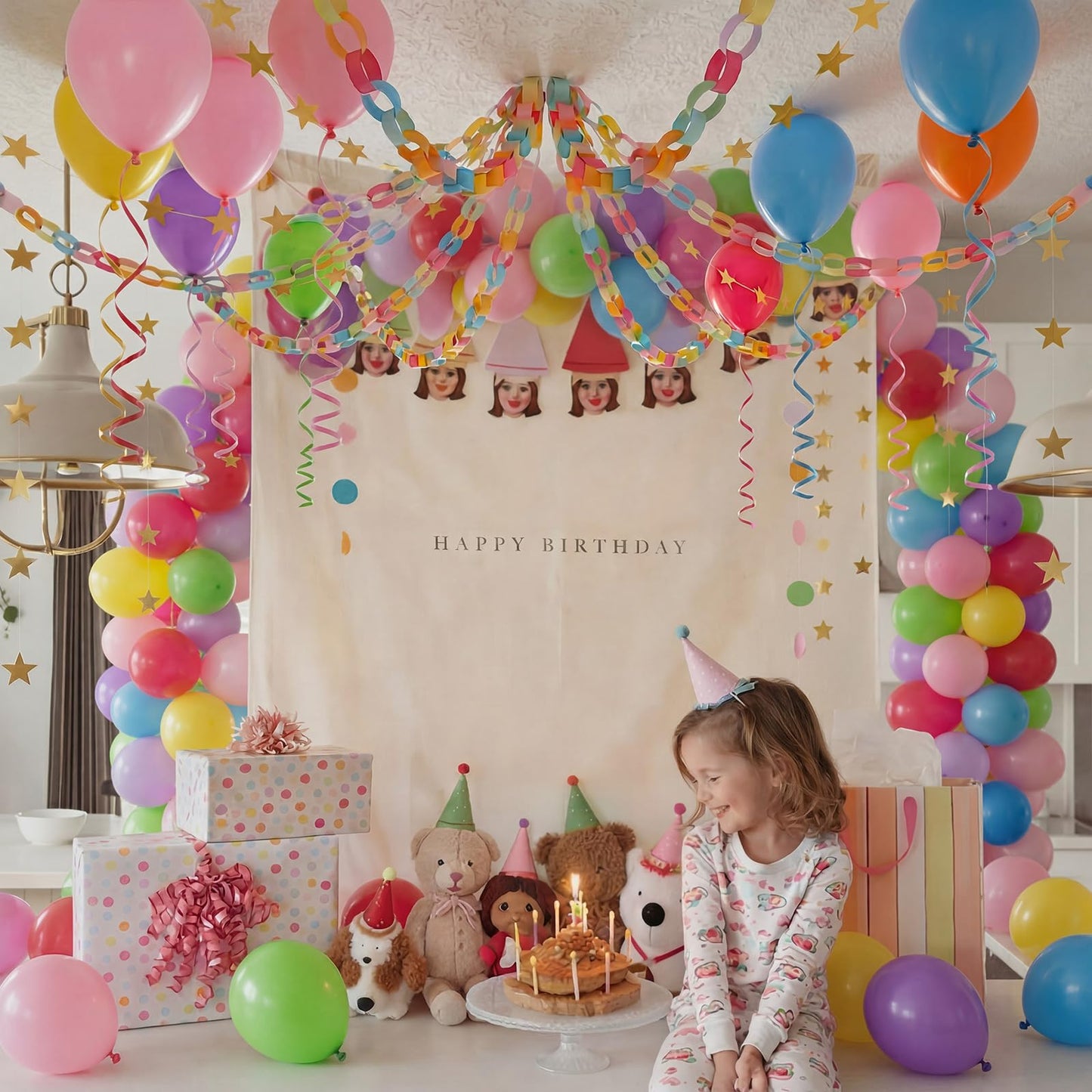 Roowest 500 Sheets Paper Chain Strips 4 Gold Star Garland 35 Balloons with Double Sided Tape Birthday Party Hanging Decor for Graduation Classroom DIY Craft Birthday Wedding Rainbow Party Decorations