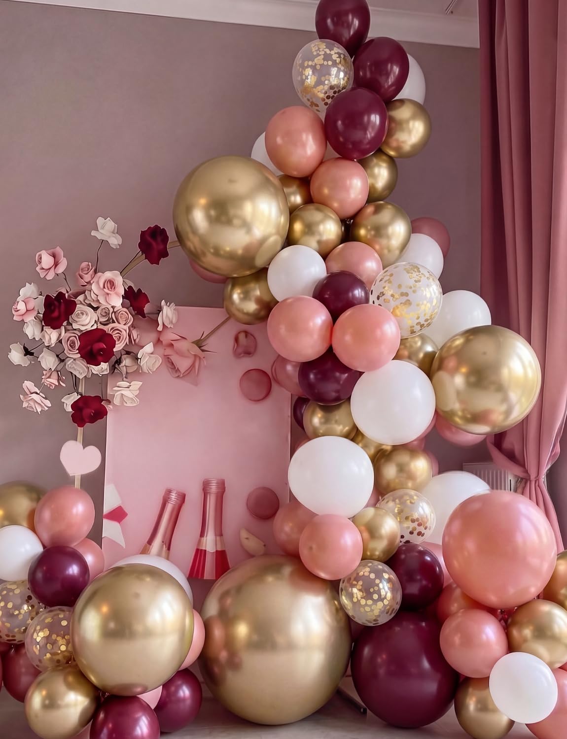Adeyoo Burgundy Balloon Arch Kit, 139Pcs Balloon Garland Kit with Burgundy, Rose Gold, Gold and White Balloons and Confetti, Elegant Decoration for Wedding, Bridal Shower, Birthday, Bachelorette Party