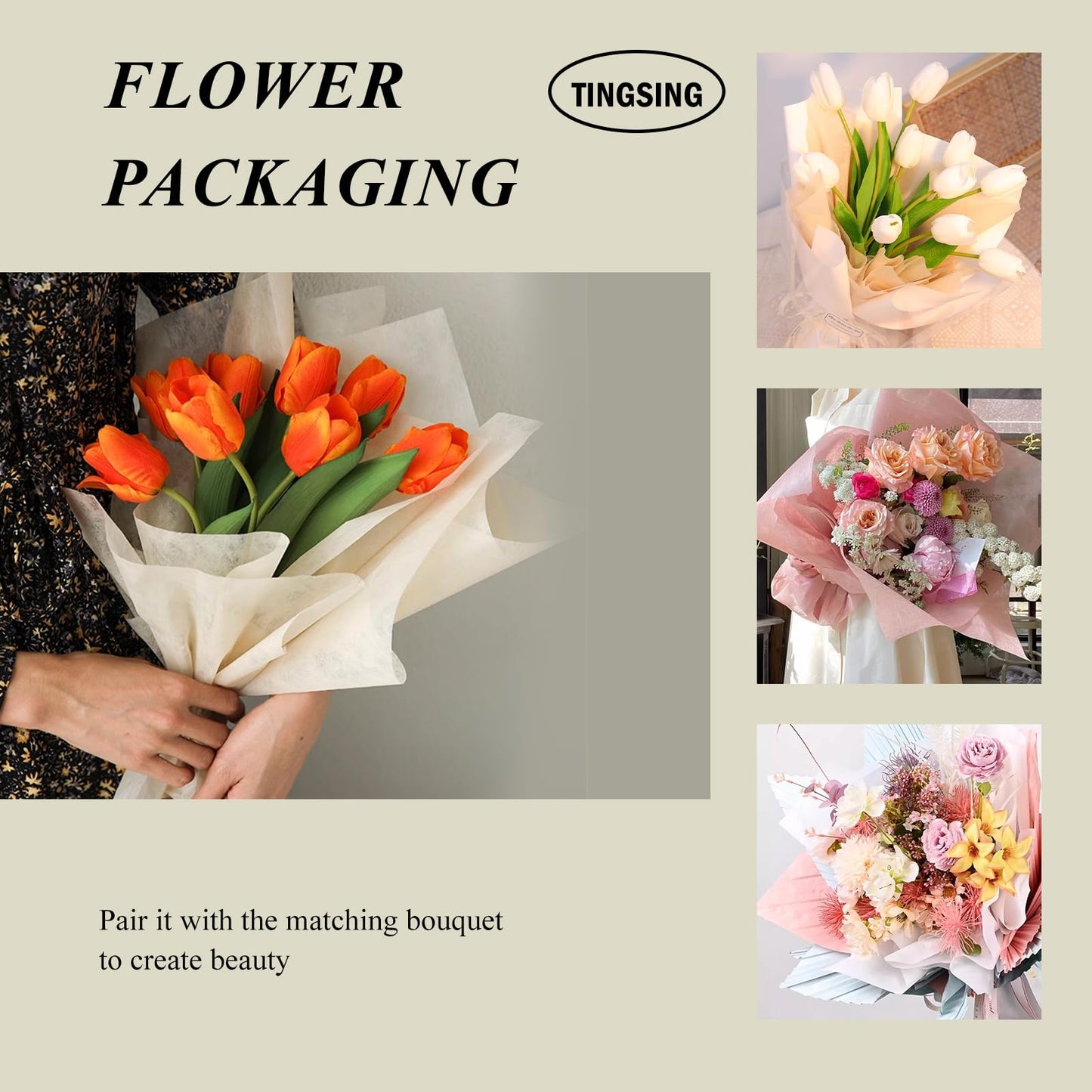 TINGSING 2 Packs 80 Sheets Cotton Withdrawable Bouquet Wrapping Paper,17 * 22inch Non-Woven Pleated Floral Wrapping Flower Shop Supplies for DIY Fresh Flowers Gift Packaging Paper (Black)