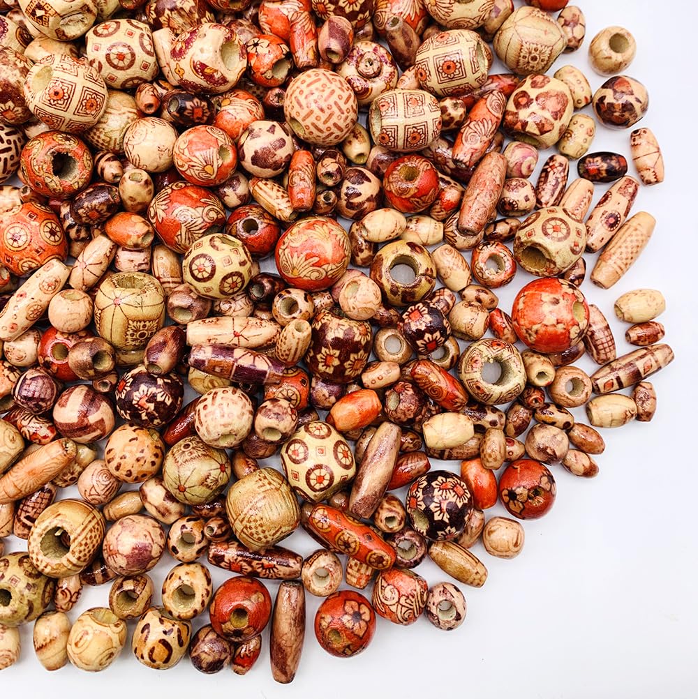 700Pcs European Loose Beads Painted Assorted African Beads Macrame Supplies Craft Jewelry Wood Beads for Jewelry Making DIY Bracelet Necklace Hair Crafts