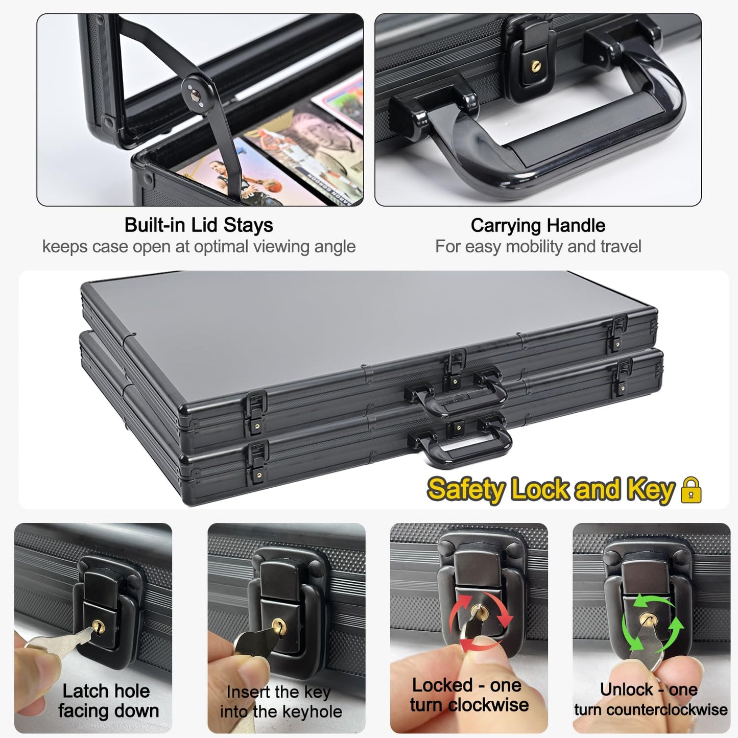Trade Show Display Case – 34"x22" Large Aluminum Locking Tabletop Showcase for Trading Cards, Sports Cards, TCG, Jewelry – Lightweight & Portable for Exhibitions, Conventions, and Collectibles, Black