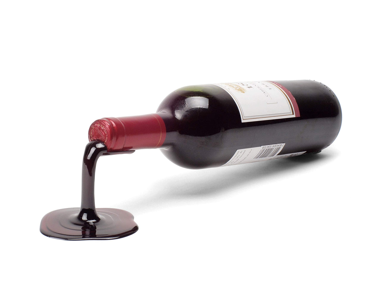 Spilled Wine Bottle Holder Set of 2 (Red & White) - Funny Novelty Wine Rack & Hostess Gift, Realistic Optical-Illusion Tabletop Wine Decor for Kitchen, Bar Cart & Dining Room