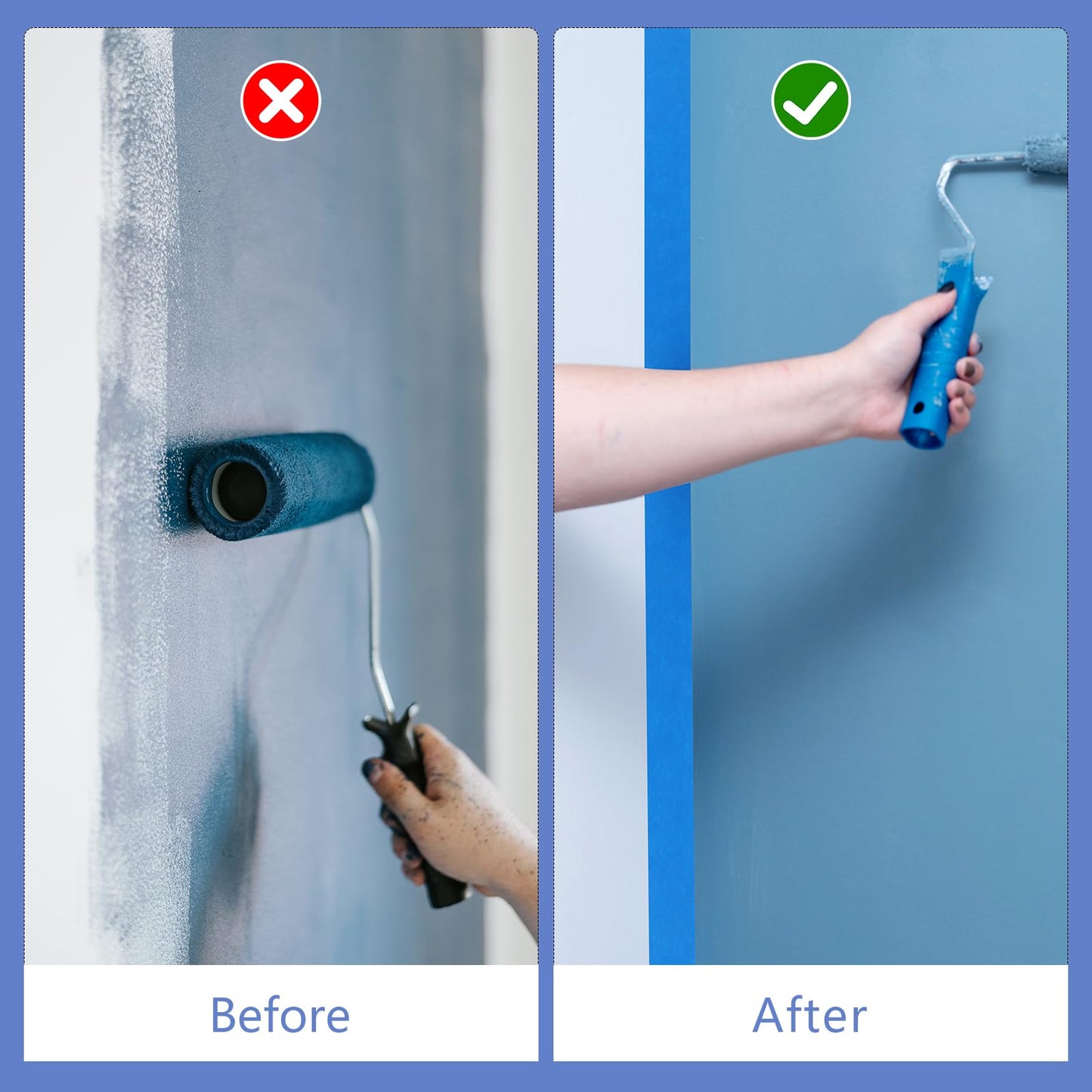 Fyguard Blue Painters Tape 1.89In x 55Yd Painters Tape 3 Rolls Painters Blue Tape for Wall Masking Edge Treatment Packing DIY Crafts, Home Use