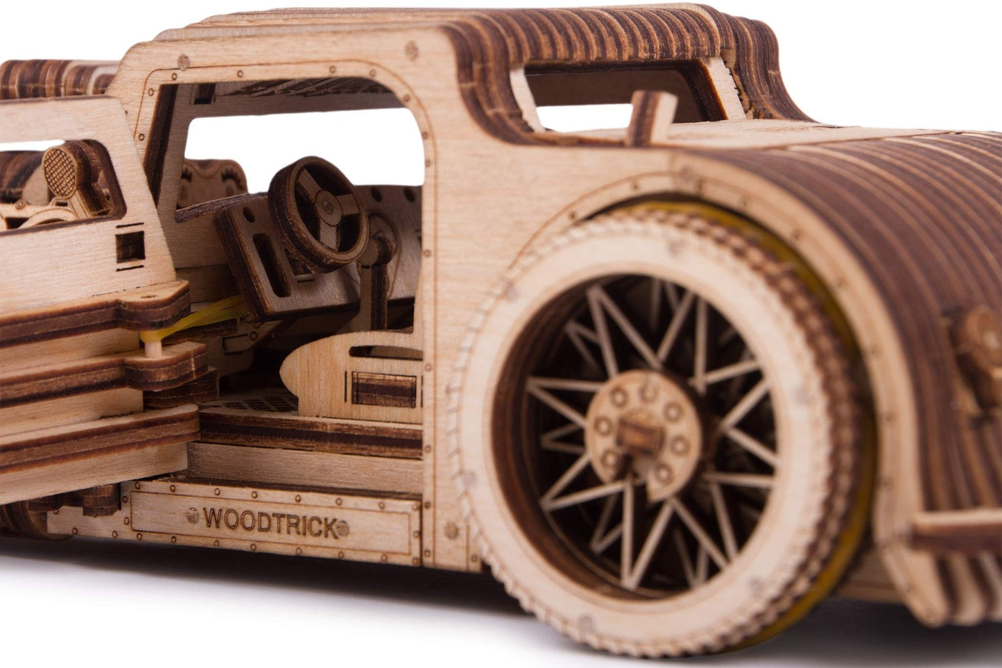 Wood Trick Hot Rod Wooden Model Car Kit to Build - Rides up to 32 feet - Detailed - 3D Wooden Puzzles for Adults to Build - Engineering DIY Mechanical Wood Model Kits for Adults