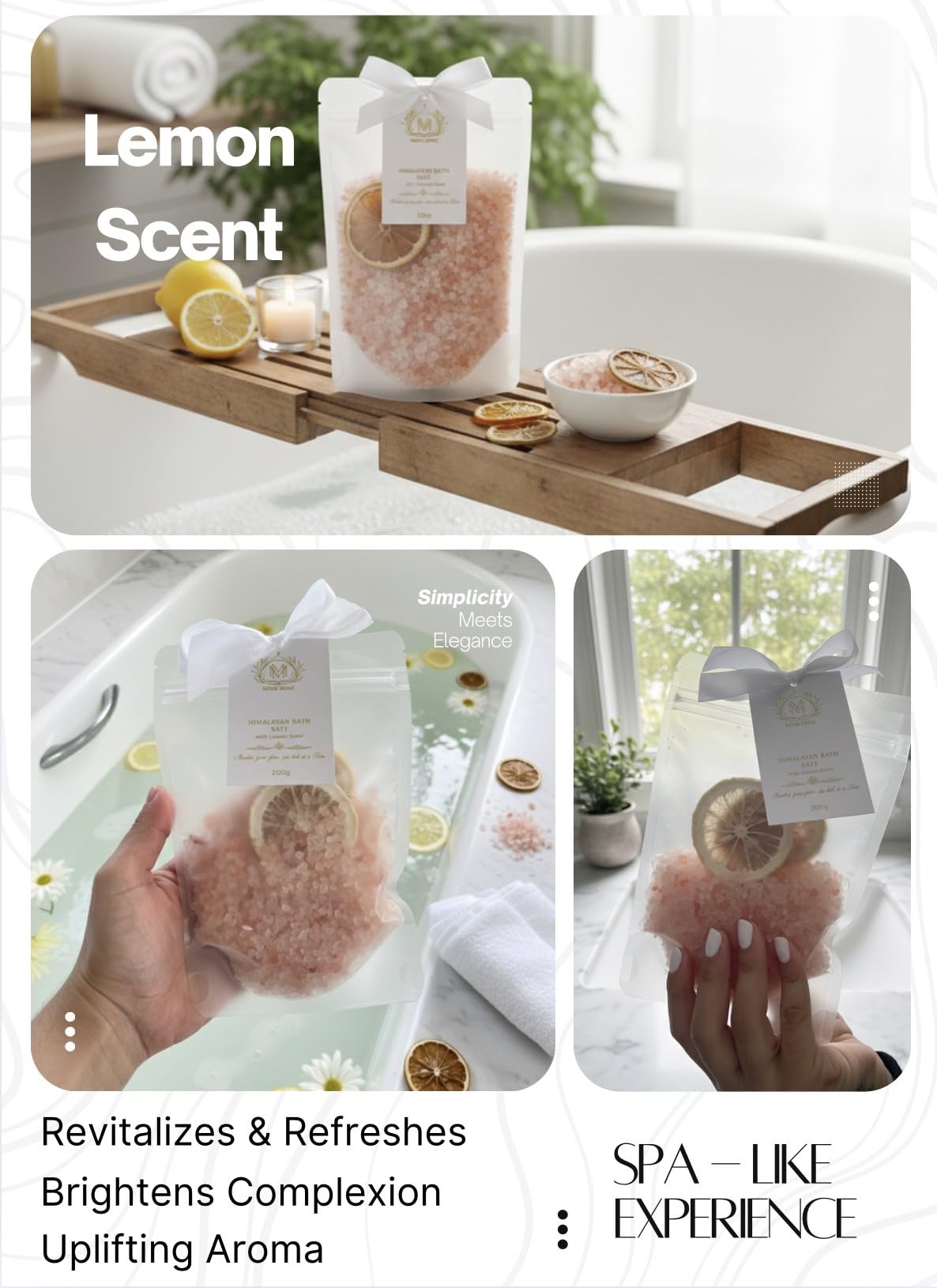 MIMI MIMI Pink Himalayan Bath Salt Gift Set with Rose, Lemon and Lavender - 3 x 200g Bath Salts for Women Relaxing, Natural Aromatherapy Gifts for her, Mineral Bath Soaks, Spa Body Care, Foot Soak.