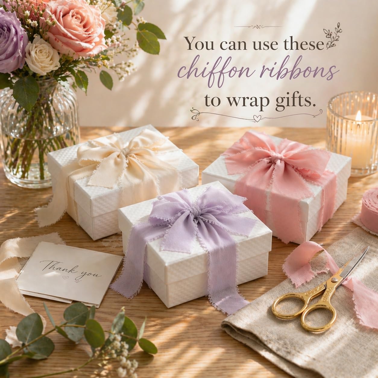 Ideal Swan Chiffon Silk Ribbon Mixed Color Ribbons Set 5.5 Yd x 9 Rolls, Cotton Ribbon for Gift Wrapping Wedding Invitations Bridal Flower Bouquets, Handmade Frayed Ribbon(1.57" x 45 Yd)