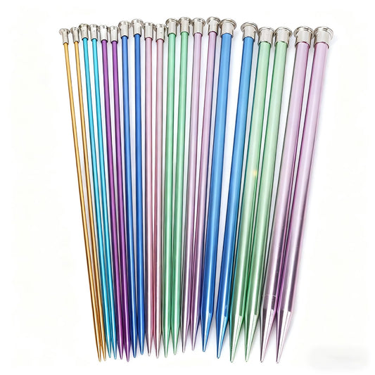 Yosoo Health Gear Knitting Needles Set 10in 20Pcs Single Pointed, Colored Lightweight Aluminum Knitting Needles Various Sizes, Straight Knitting Needles Set Easy Usage for Beginner and Expert