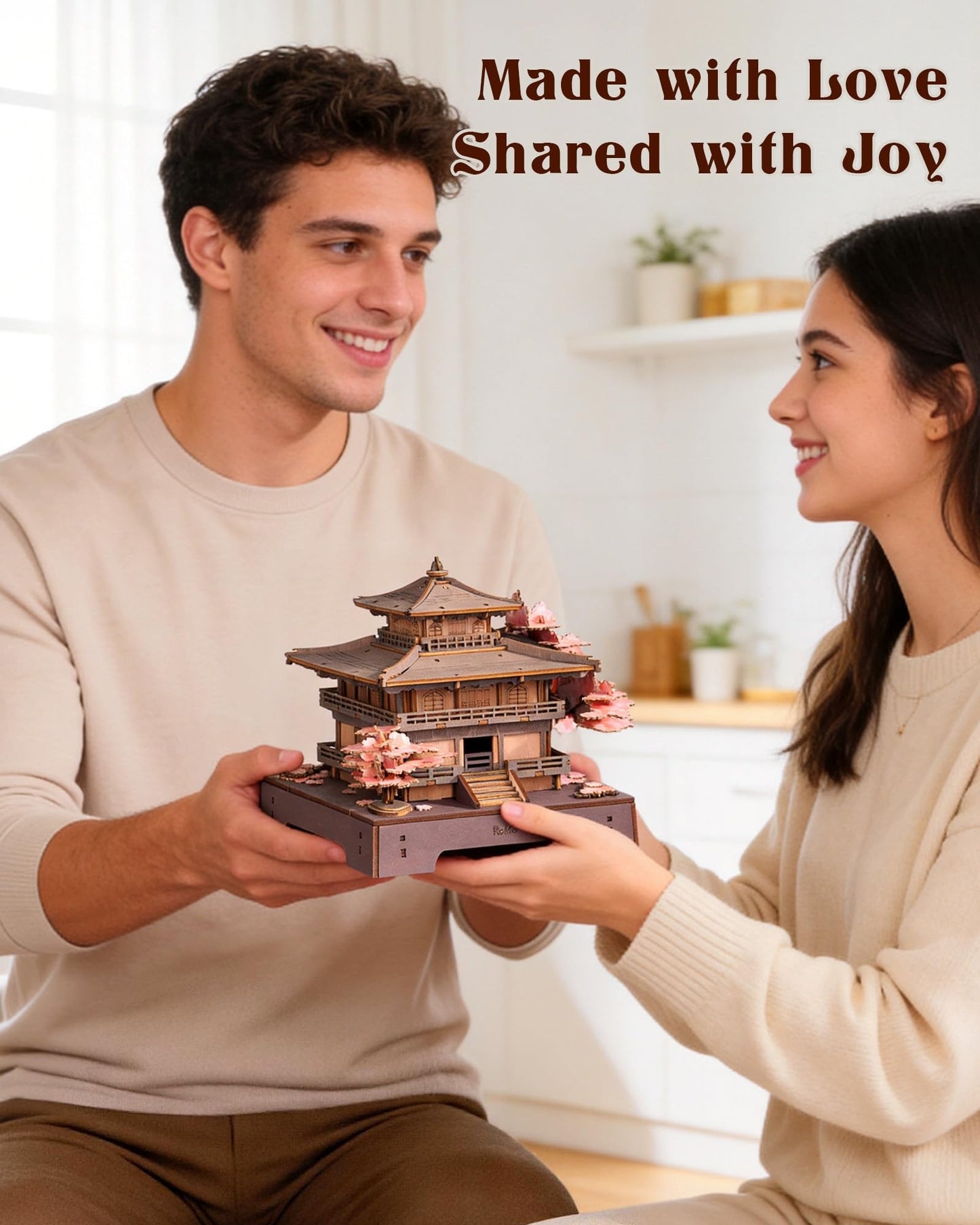 Rolife 3D Wooden Puzzle Sakura Pavilion, DIY Japanese Architecture Model & Miniature House Building Kit for Adults, 235PCS Wood Craft Puzzle, Cherry Blossom Home Decor for Teens and Adults