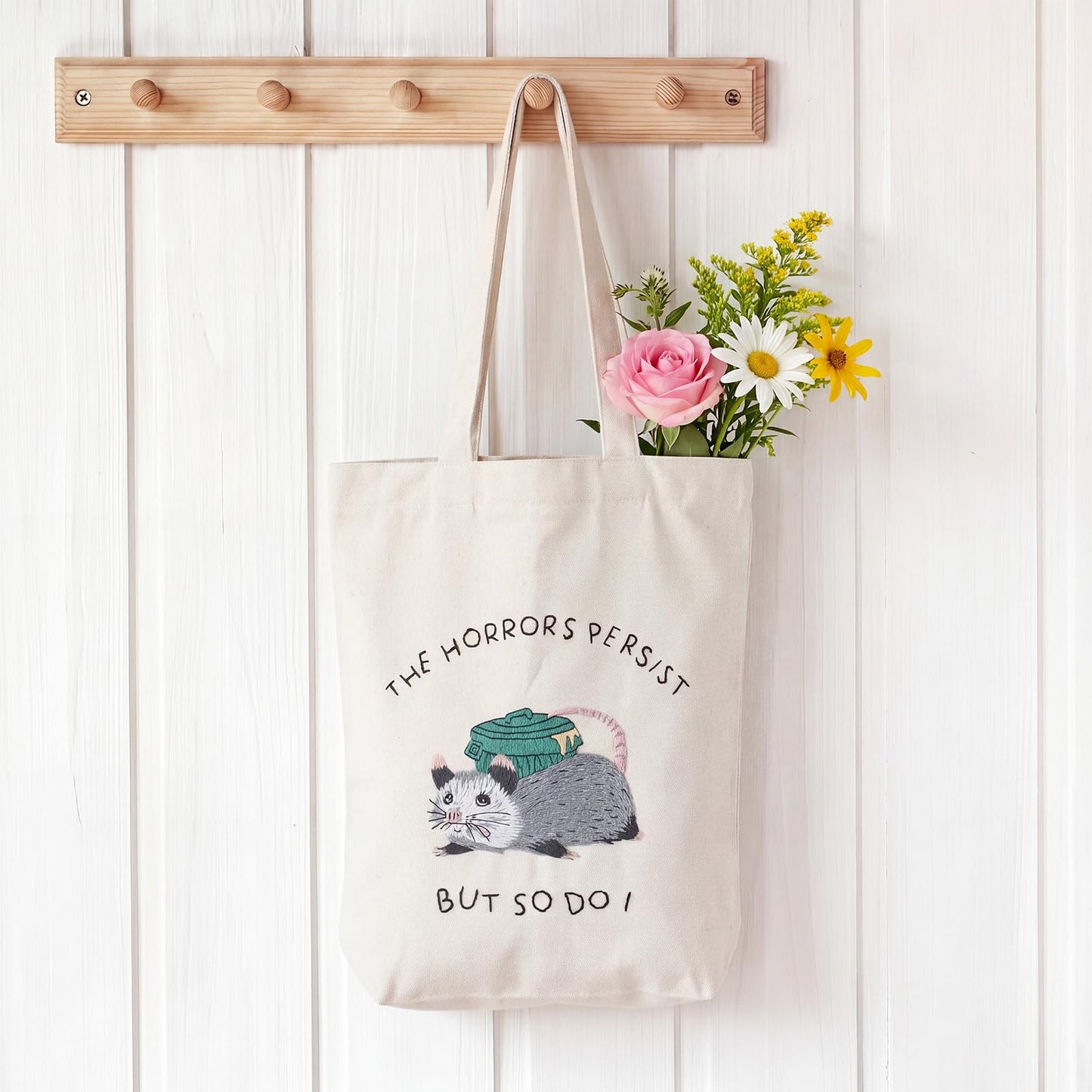 Sadnyy Possum Canvas Tote Bag Opposum Embroidery Kit for Beginners Cross Stitch Kits with Needles Thread Instruction for Adults Arts DIY Crafts Possum Needlepoint Women Shopping Reusable Grocery Bags