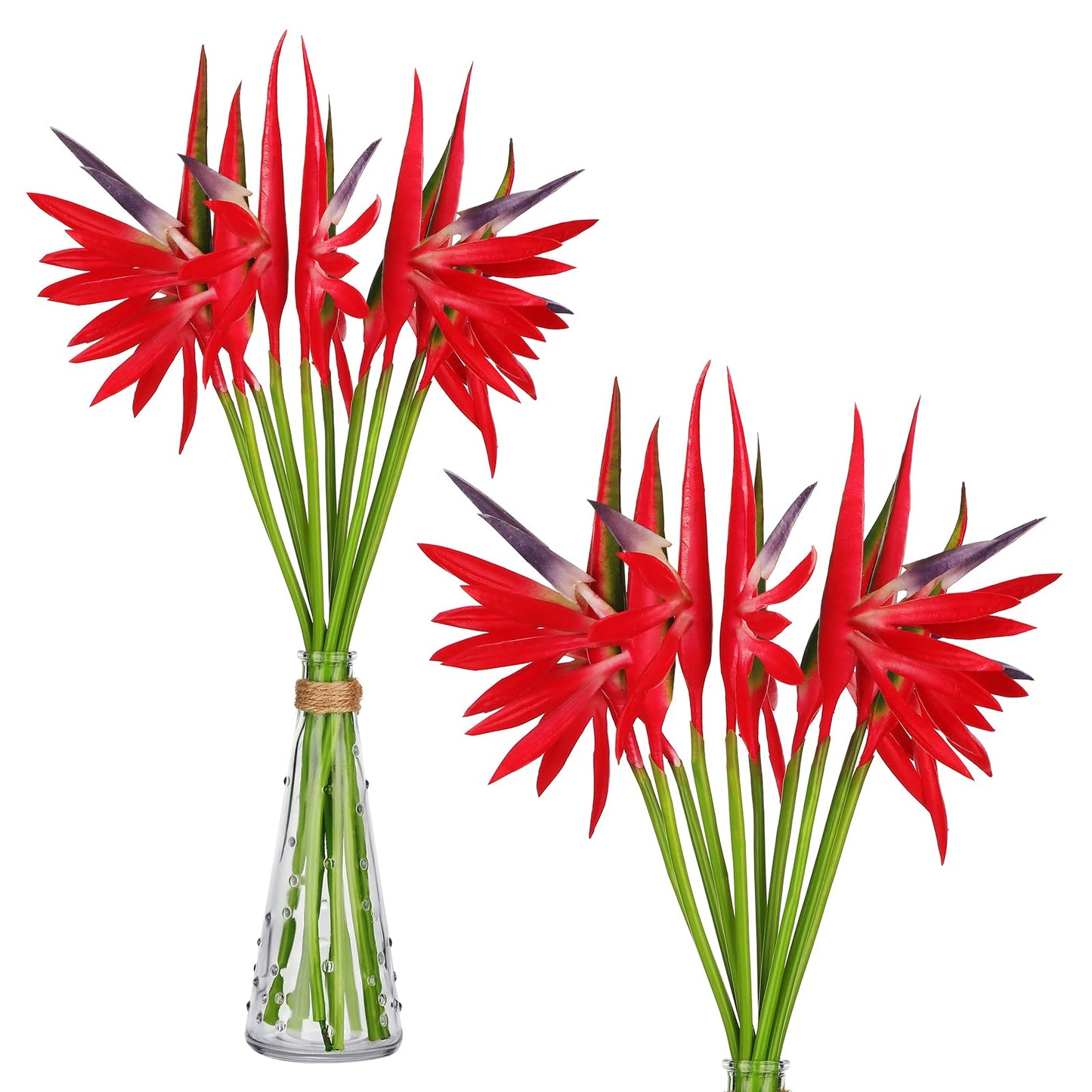 Giegxin 10 Pieces Bird of Paradise Artificial Plant 22 Inch Hawaiian Tropical Flowers Faux Flowers Bouquet Large Elegant Green Plant for Home Garden Decoration Office Wedding Decor Supplies (Red)