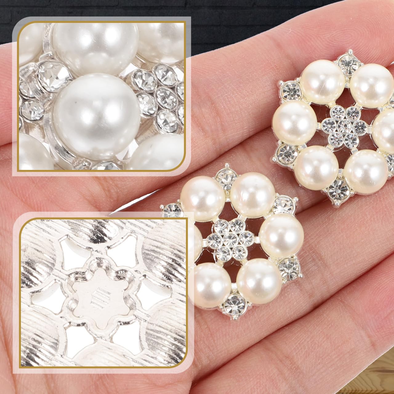 Tofficu 30 Pcs Pearl Rhinestone Flower Embellishments, 1.1 Inch Flatback Faux Pearl Buttons for Crafts, Crystal Glass Diamond Charms for DIY Jewelry Making, Wedding Bouquet, Phone Case Decor