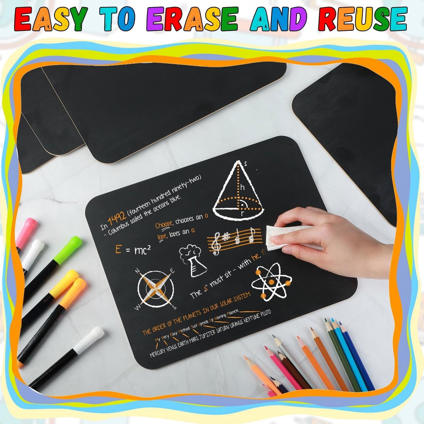Humyoun 2 Pcs Chalk Board for Kids Bulk 9.5" x 12" Double-Sided Wooden Frameless Chalkboard Sign Blackboard for Kids Student School Classroom Home Office Restaurant Birthday Party Favors