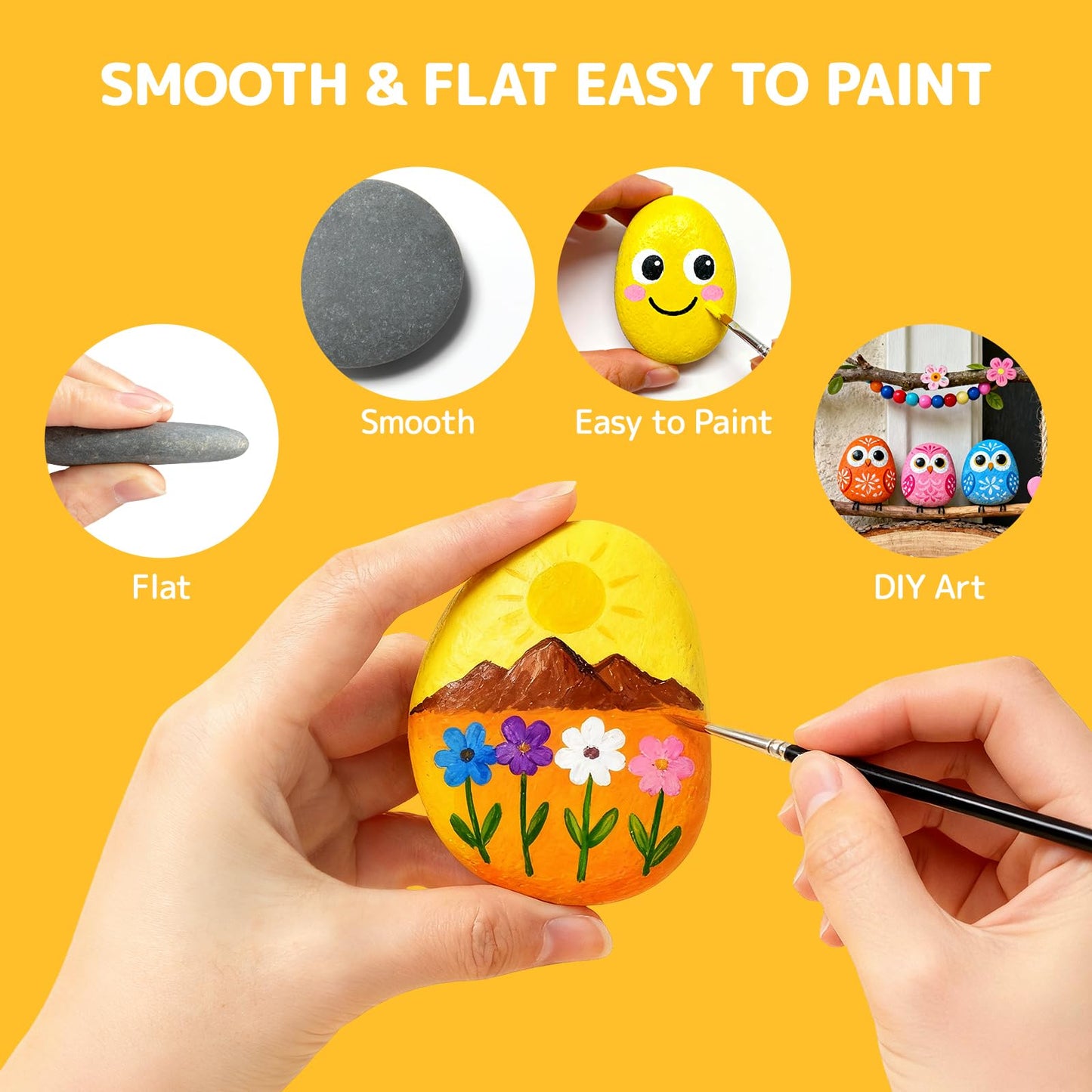 Simetufy 45 Pcs Painting Rocks Bulk, 2"-3" River Rocks for Painting, Flat Smooth Rocks for DIY Painting, Natural River Stones for Arts & Crafting, Kindness Stones