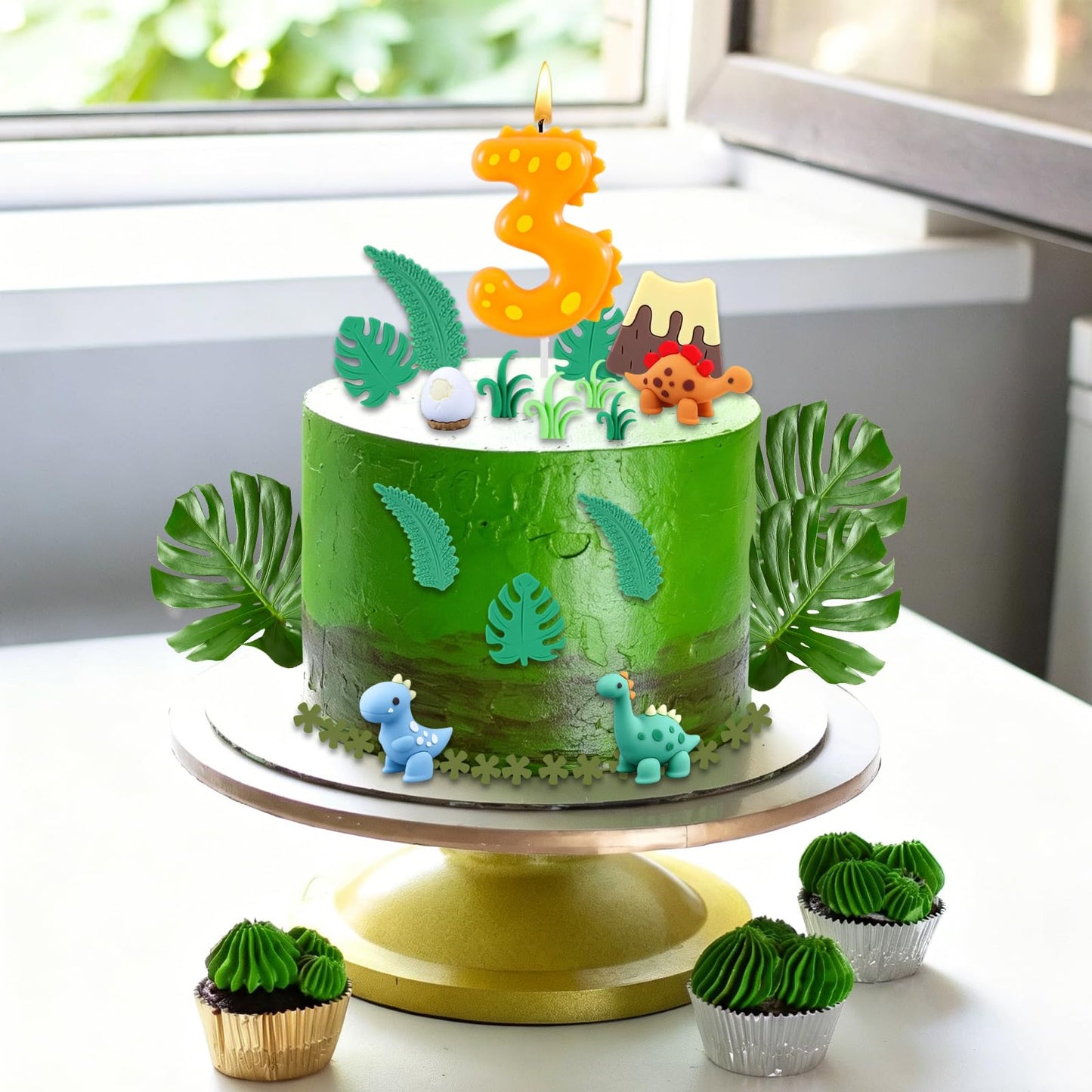 Dinosaur 3rd Birthday Cake Decorations - 15Pcs Dinosaur Cake Toppers with Number 3 Candle, Perfect for Boys Kids 3 Year Old Dinosaur Themed Party Supplies