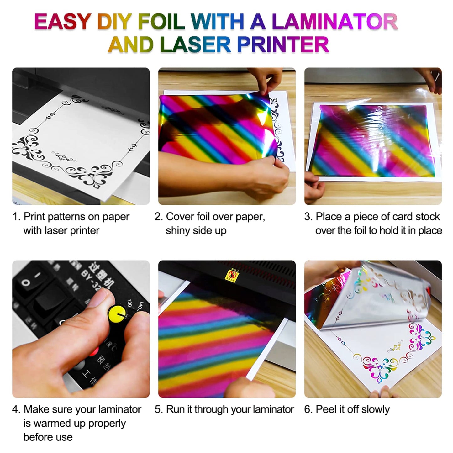 8 PCS Toner Reactive Foil Roll Use with Laminator Laser Printer,Paper Holographic Heat Transfer Crafts Foil Roll for Scrapbooking Crafting Cardstock Hot Stamping Holographic Heat Tranfer 5mx19cm/Roll