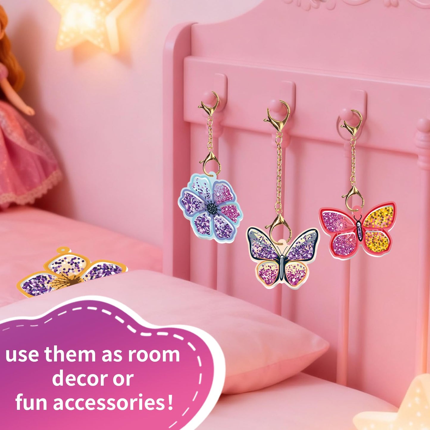 MZYTOZA Fun & Shake DIY Glitter Craft Kit with Keychains for Kids,Art & Craft Activity,Creative Travel Toy, Party Favors & Valentine's Gift for Ages 4-9